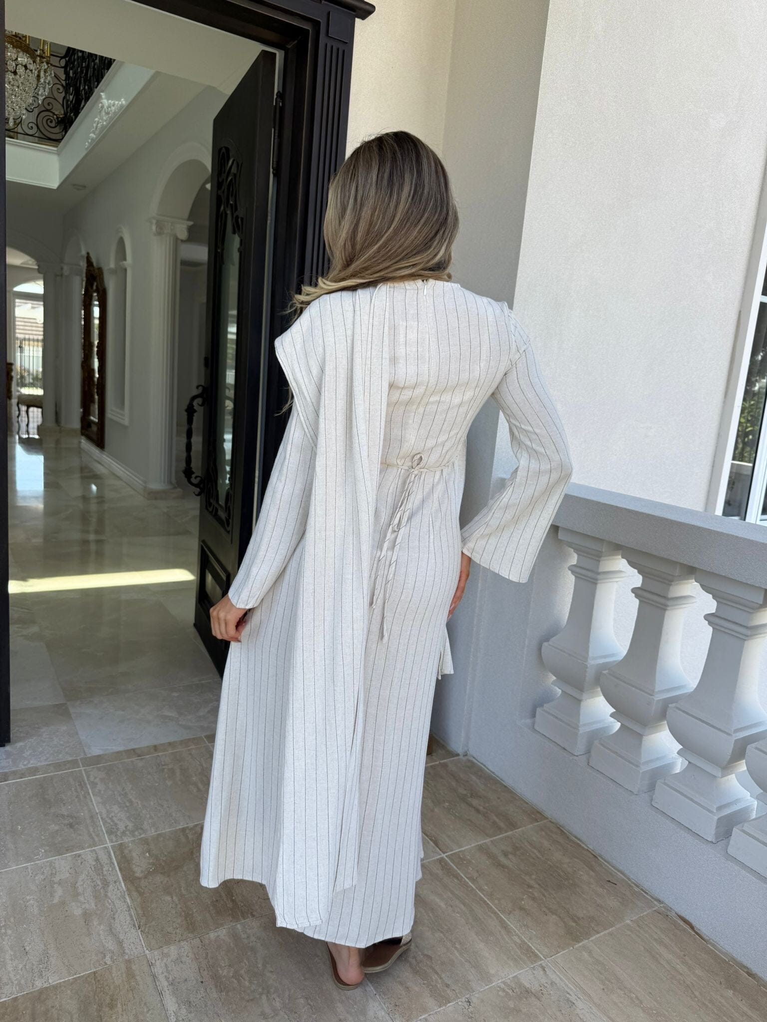 Linen Stripe Shawl Dress