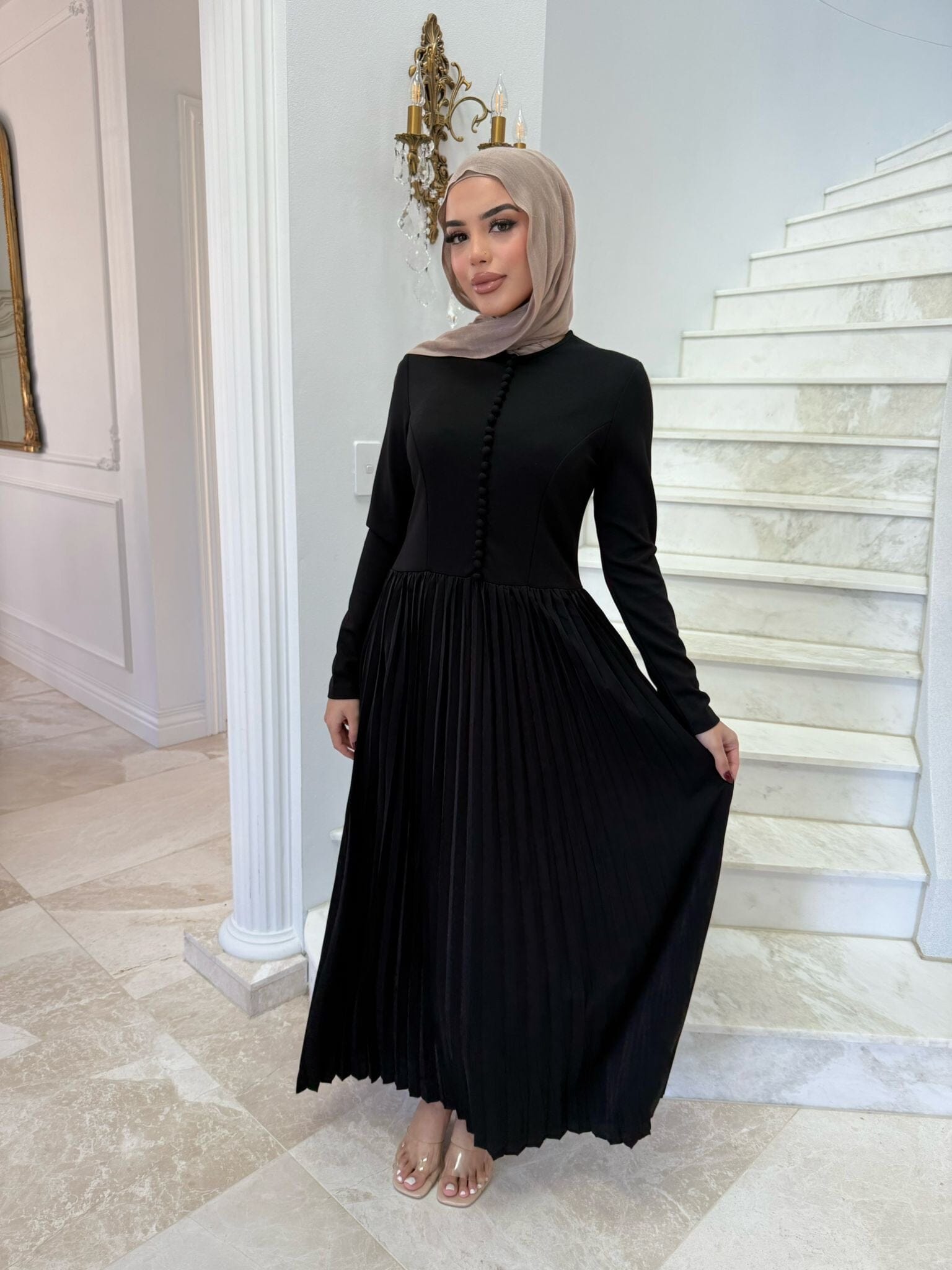 Pleated Button Dress