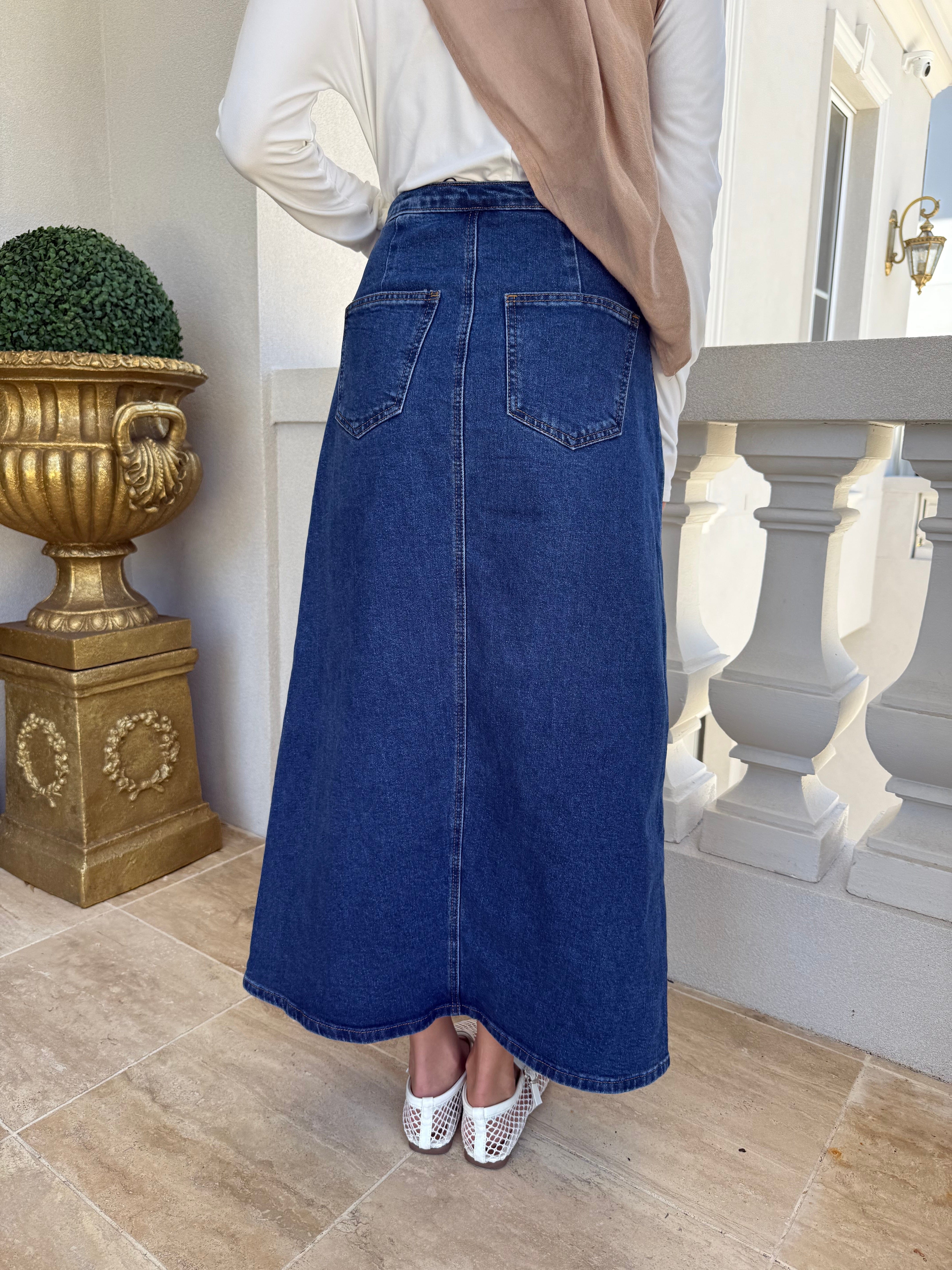 Dark Tie Denim Skirt