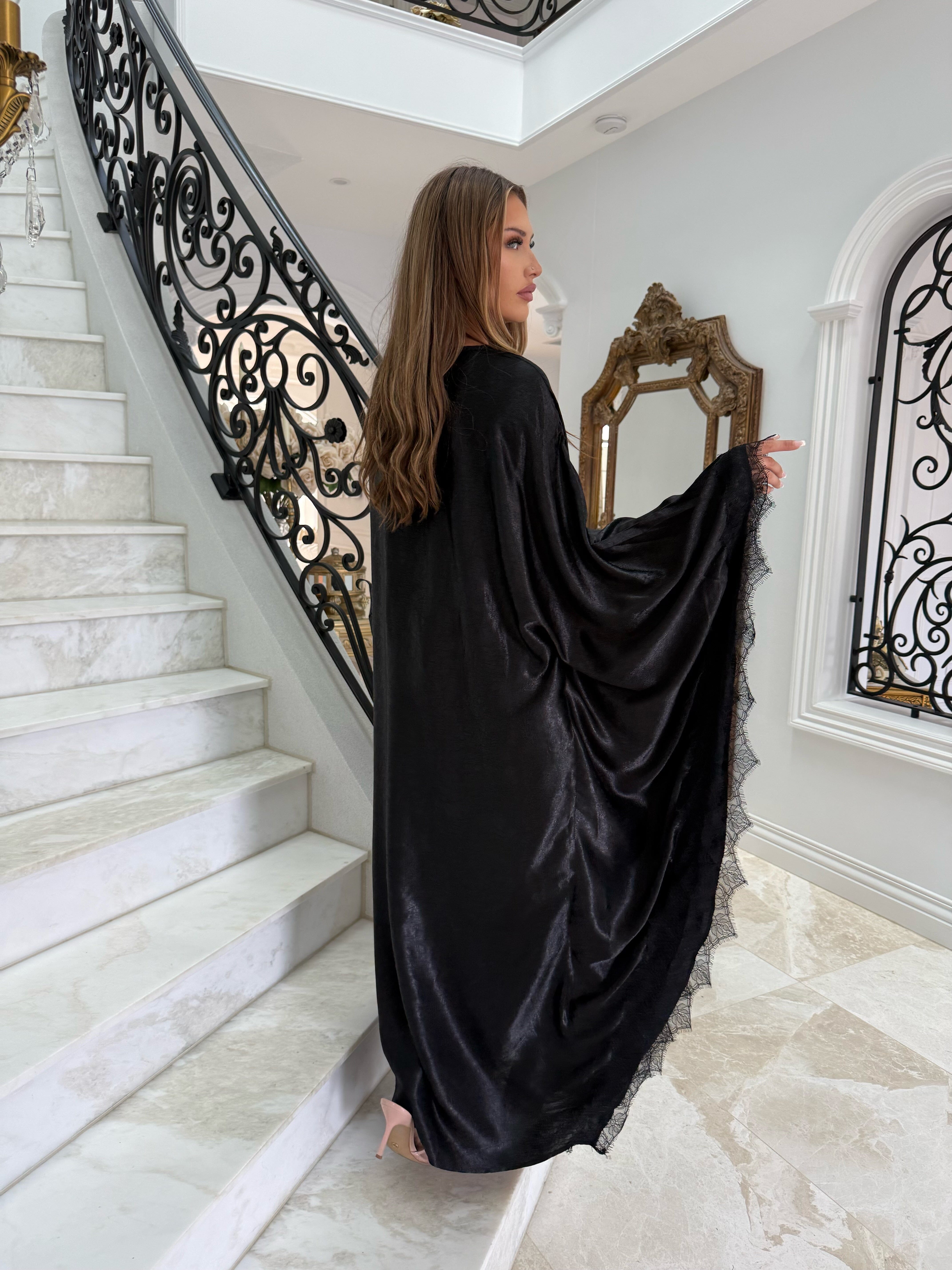 Lace Satin Batwing Abaya