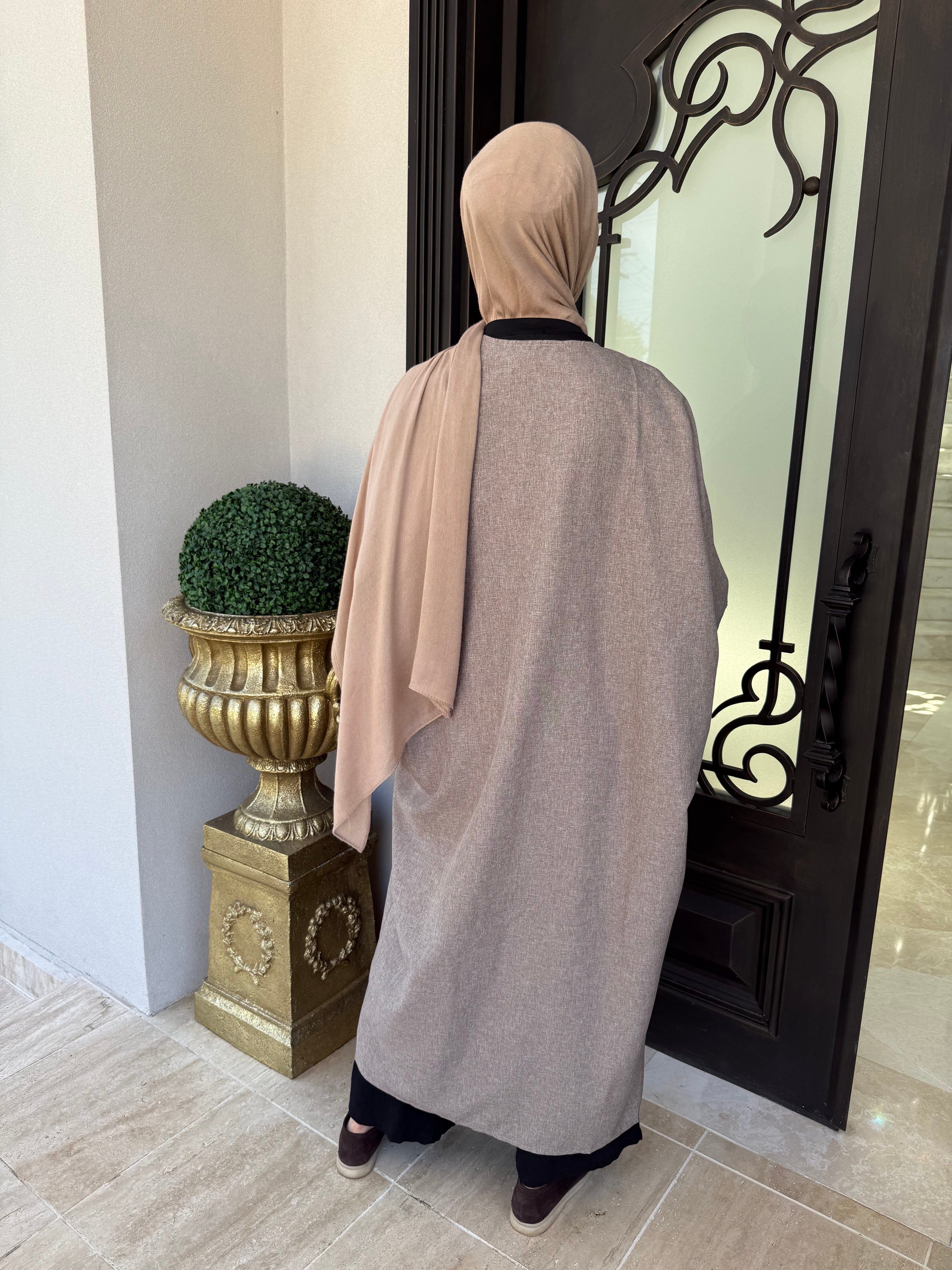 Button Linen Abaya