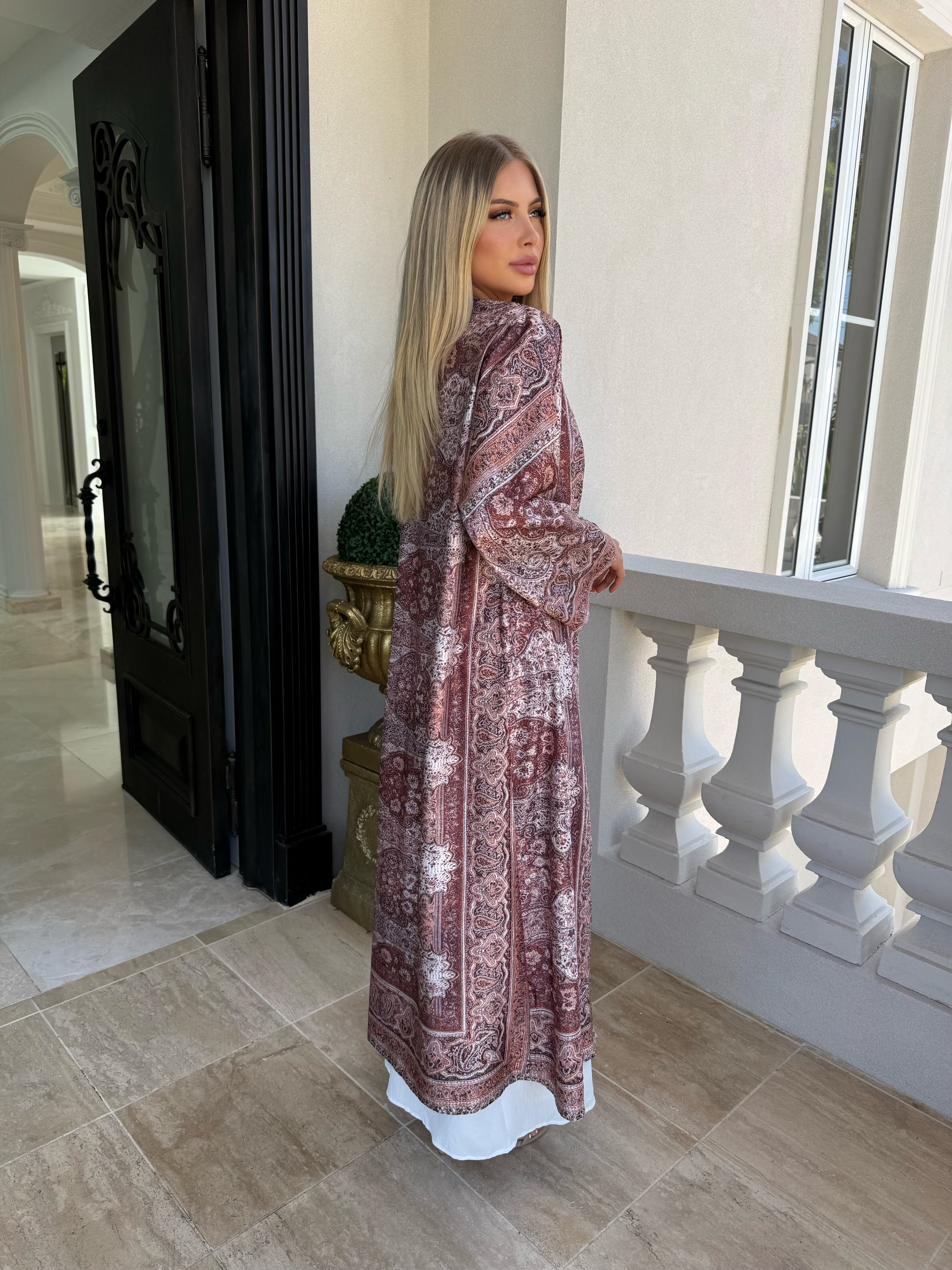 Pashmina Rust Satin Open Abaya