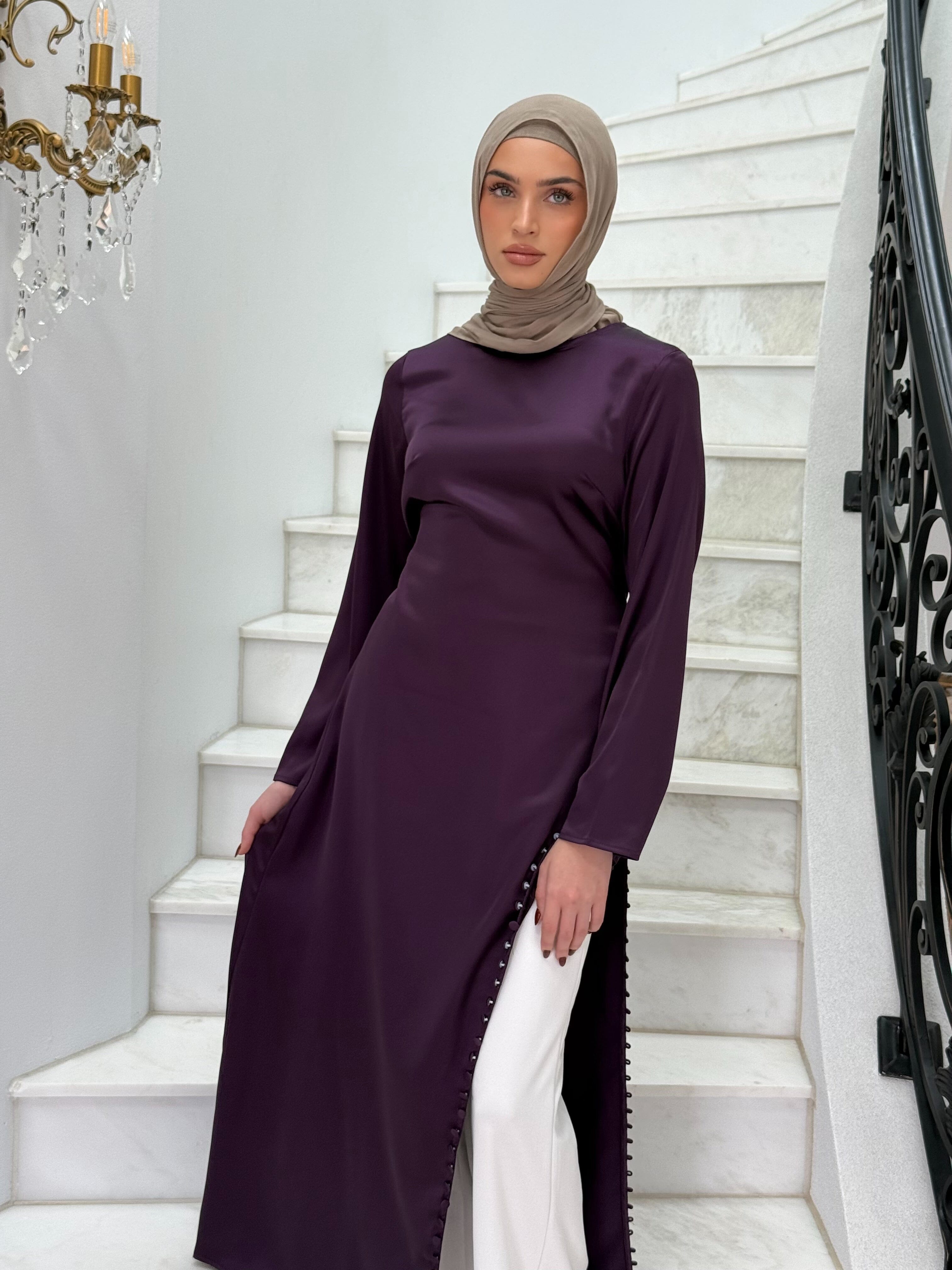 Satin Button Split Tunic