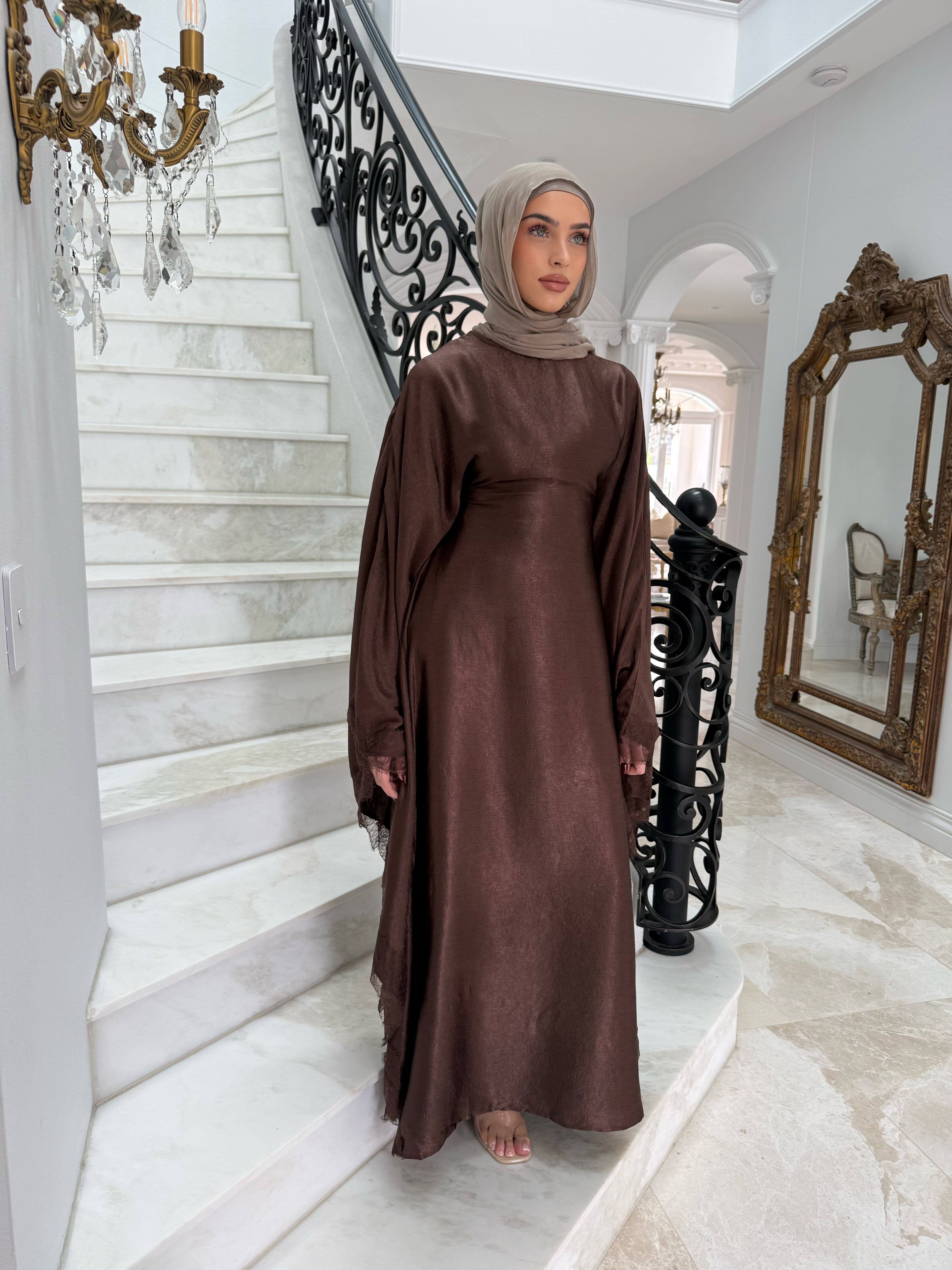 Lace Satin Batwing Abaya
