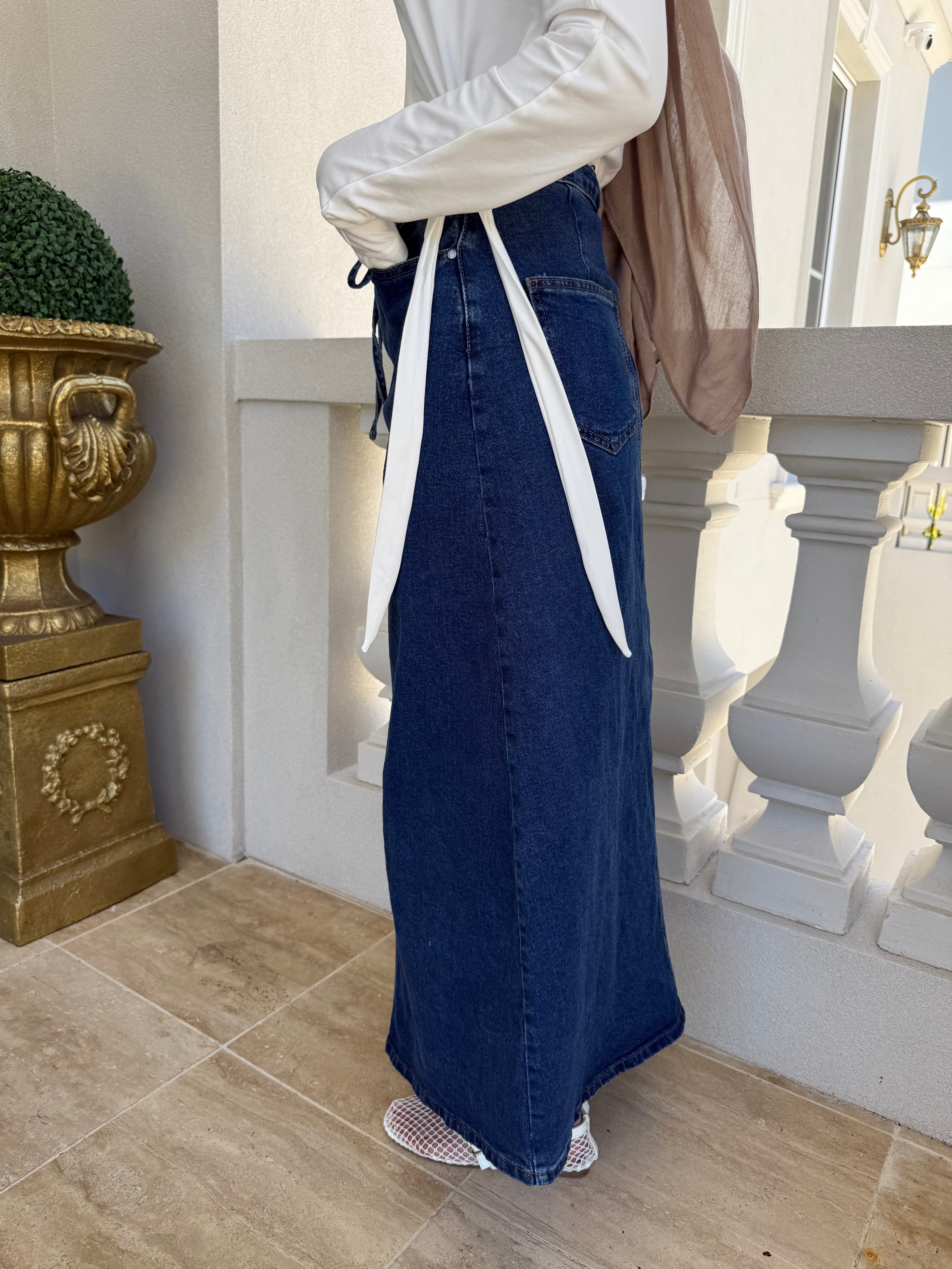 Dark Tie Denim Skirt