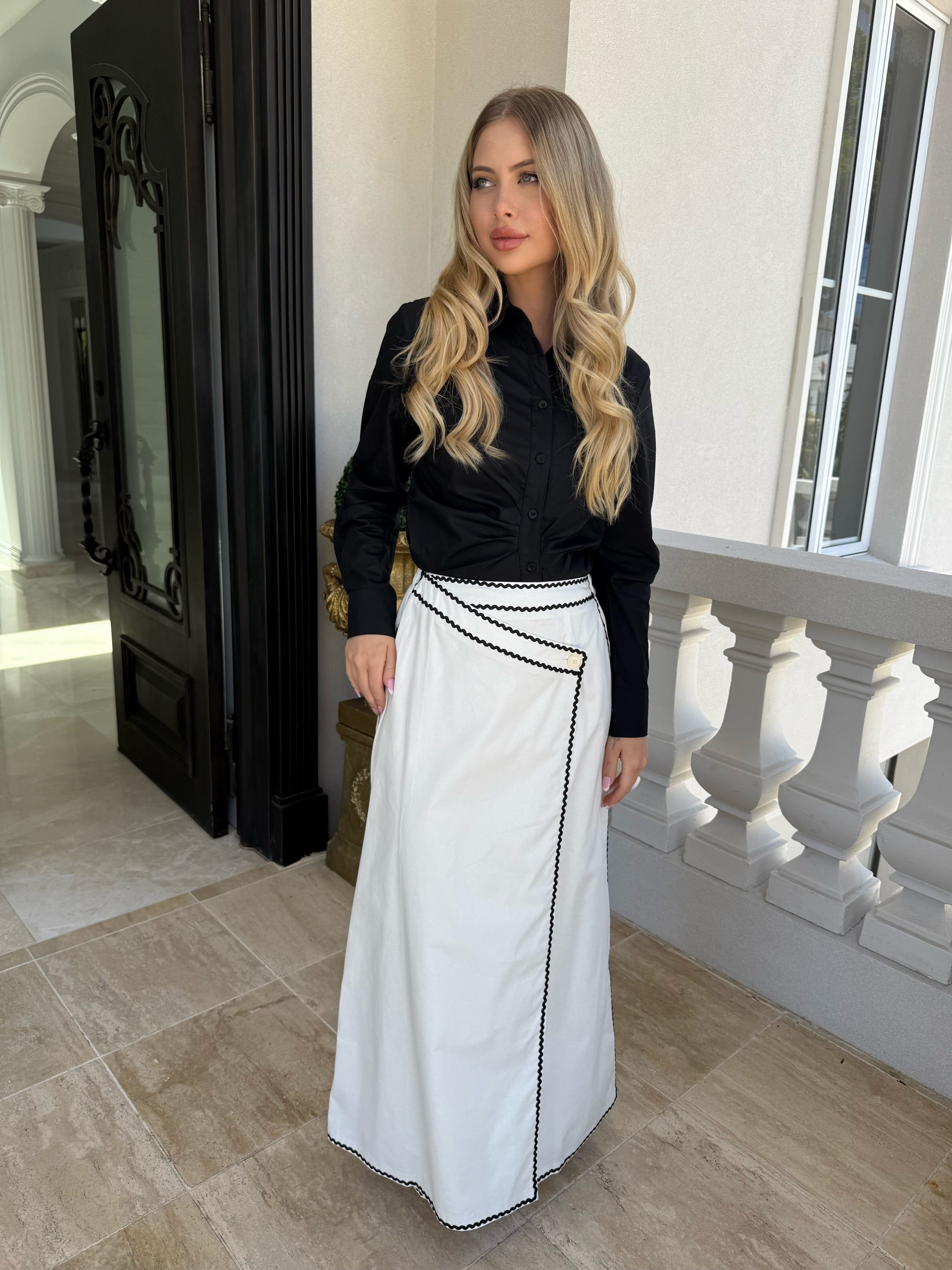 Trimmed Linen Skirt