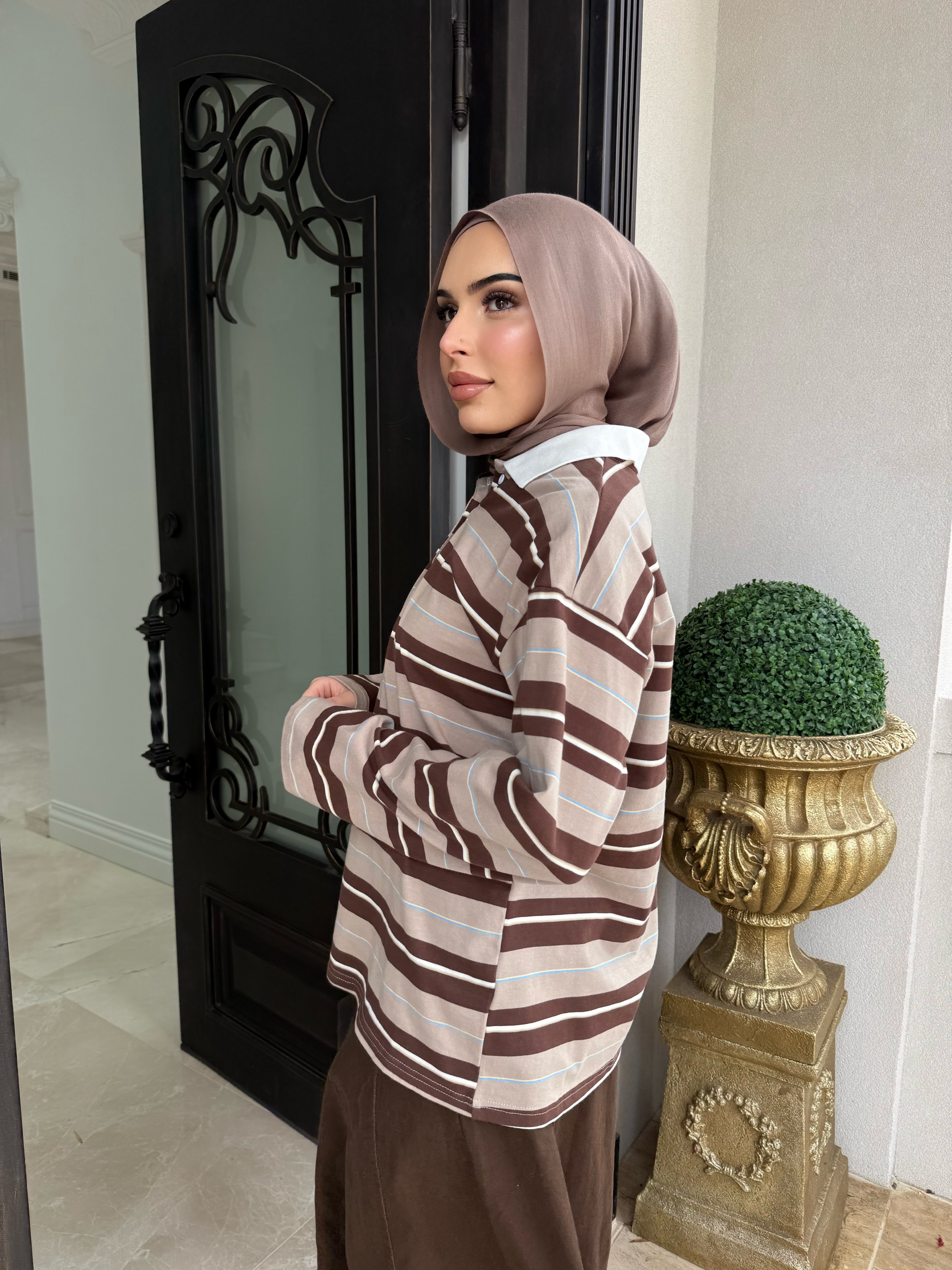 Brown Stripe Long Tee