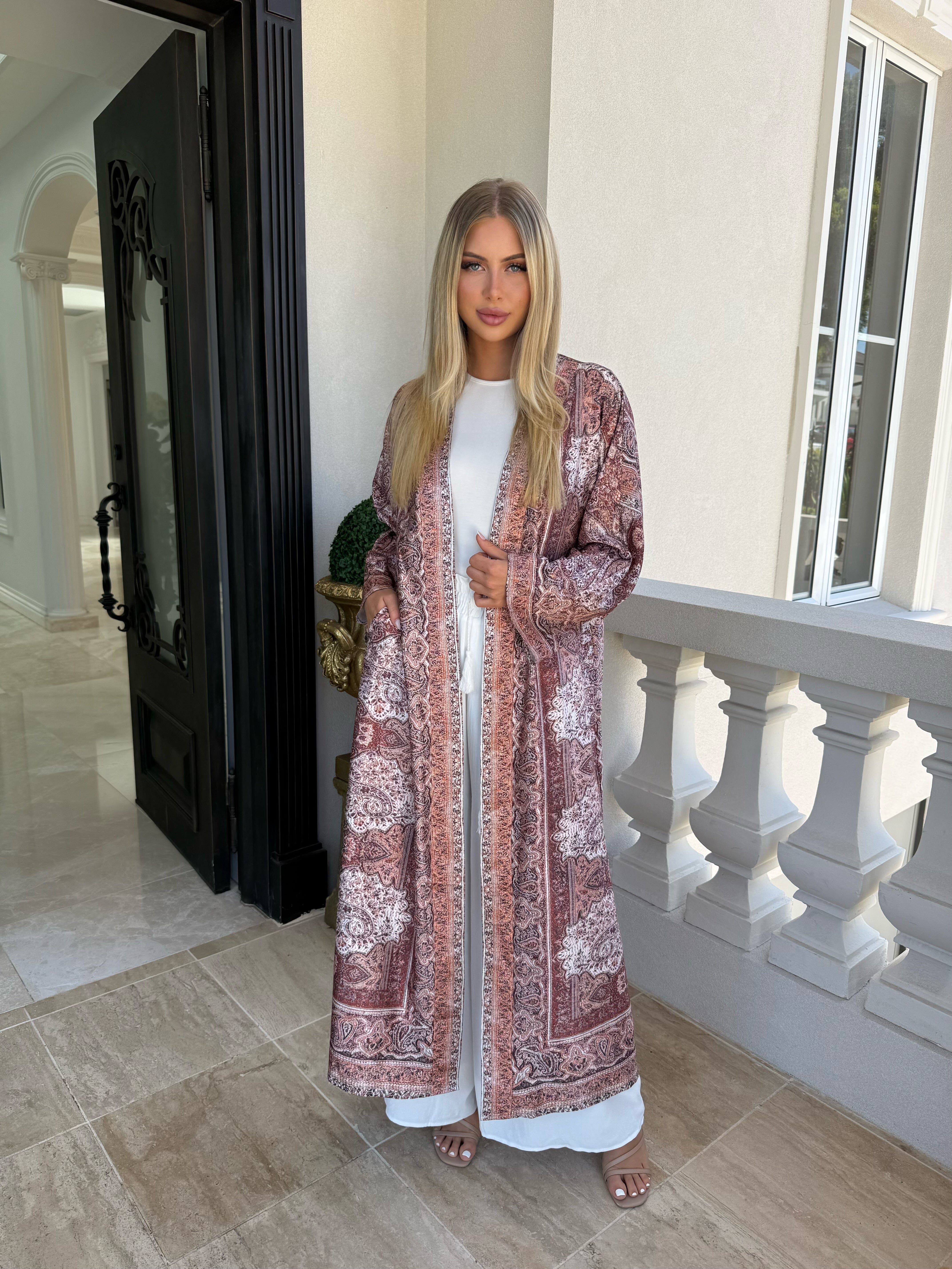 Pashmina Rust Satin Open Abaya