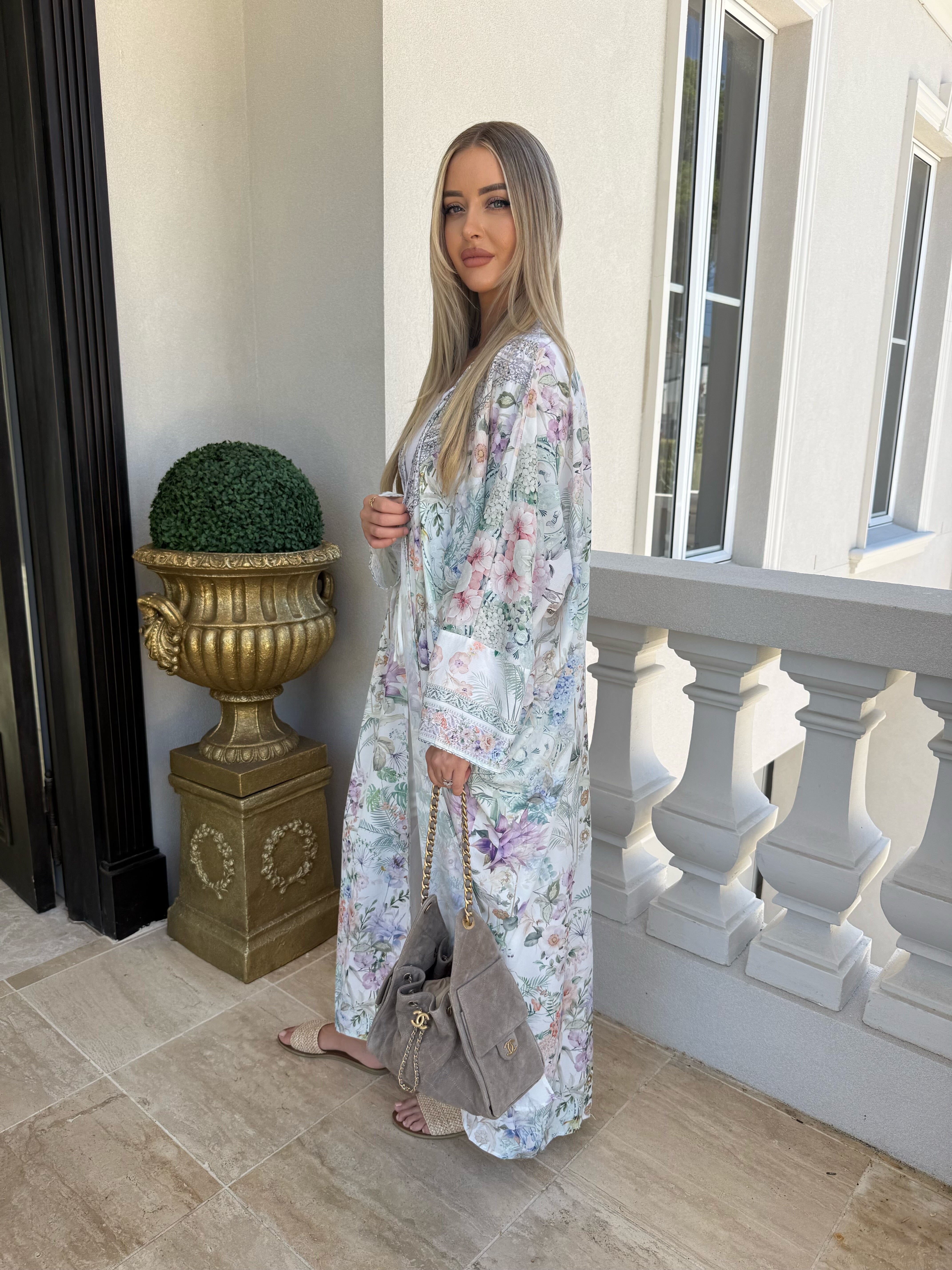 Beaded Open Floral Abaya