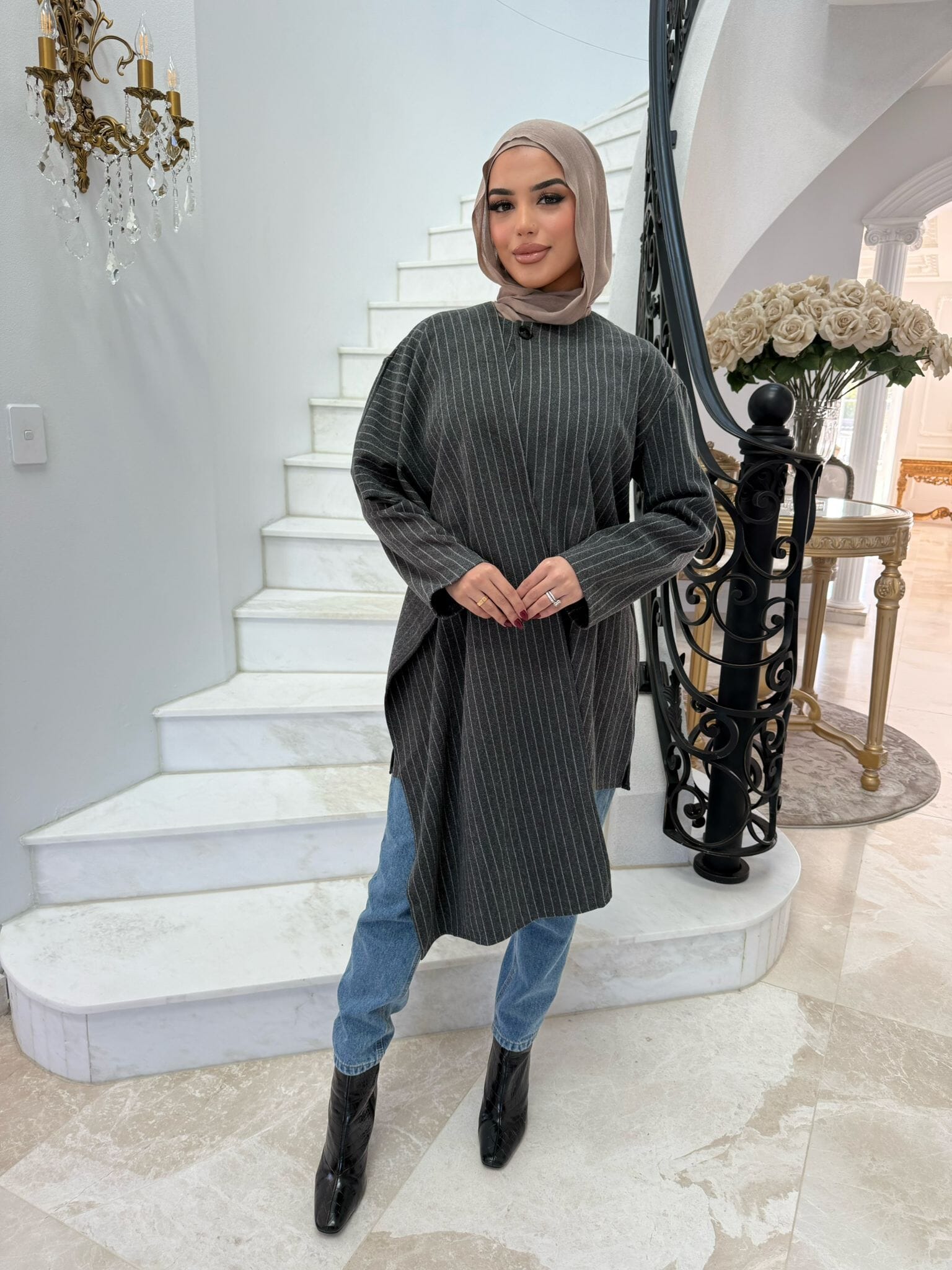 Stripe Shawl Coat