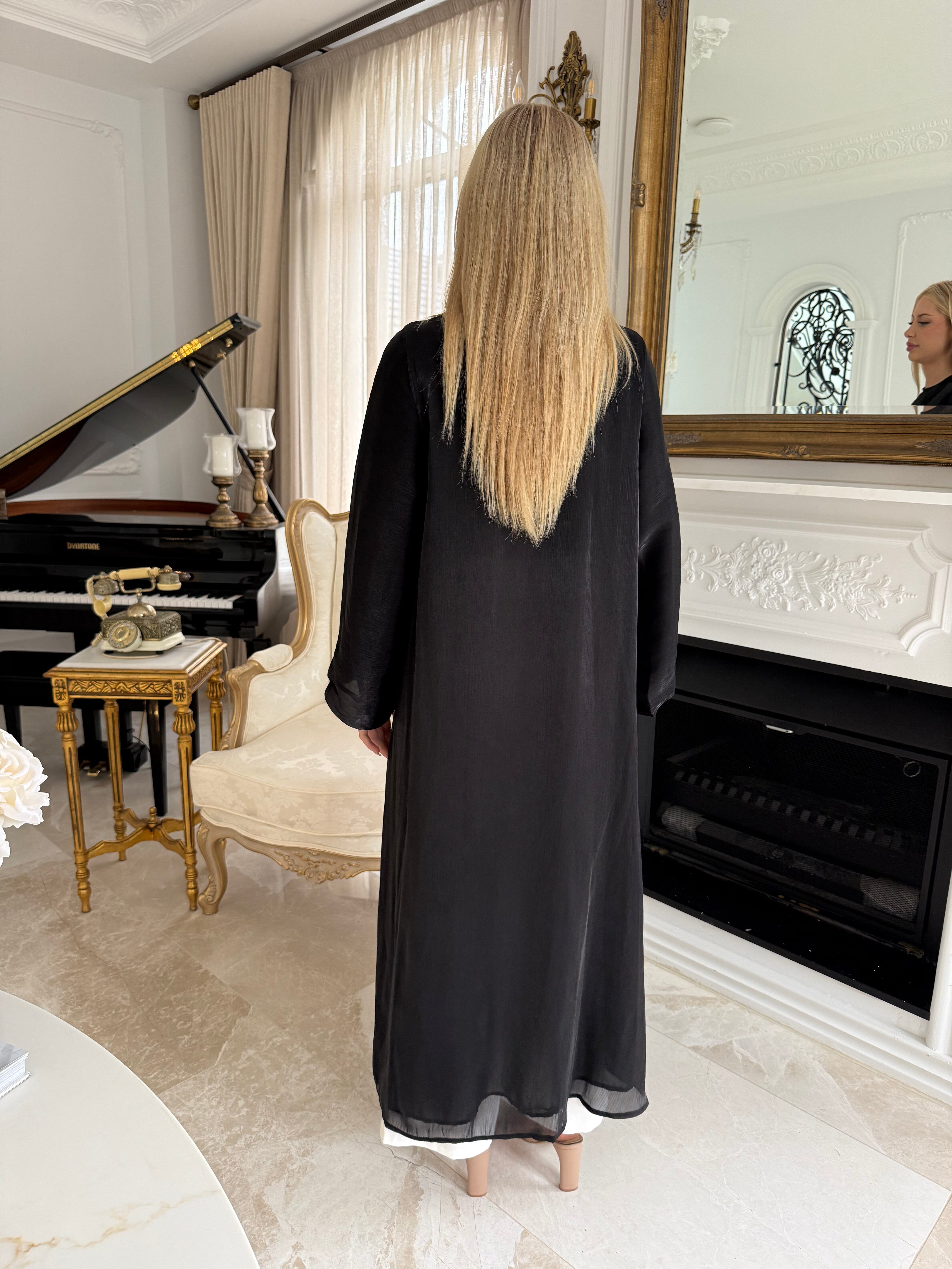Layali Satin Button Open Abaya