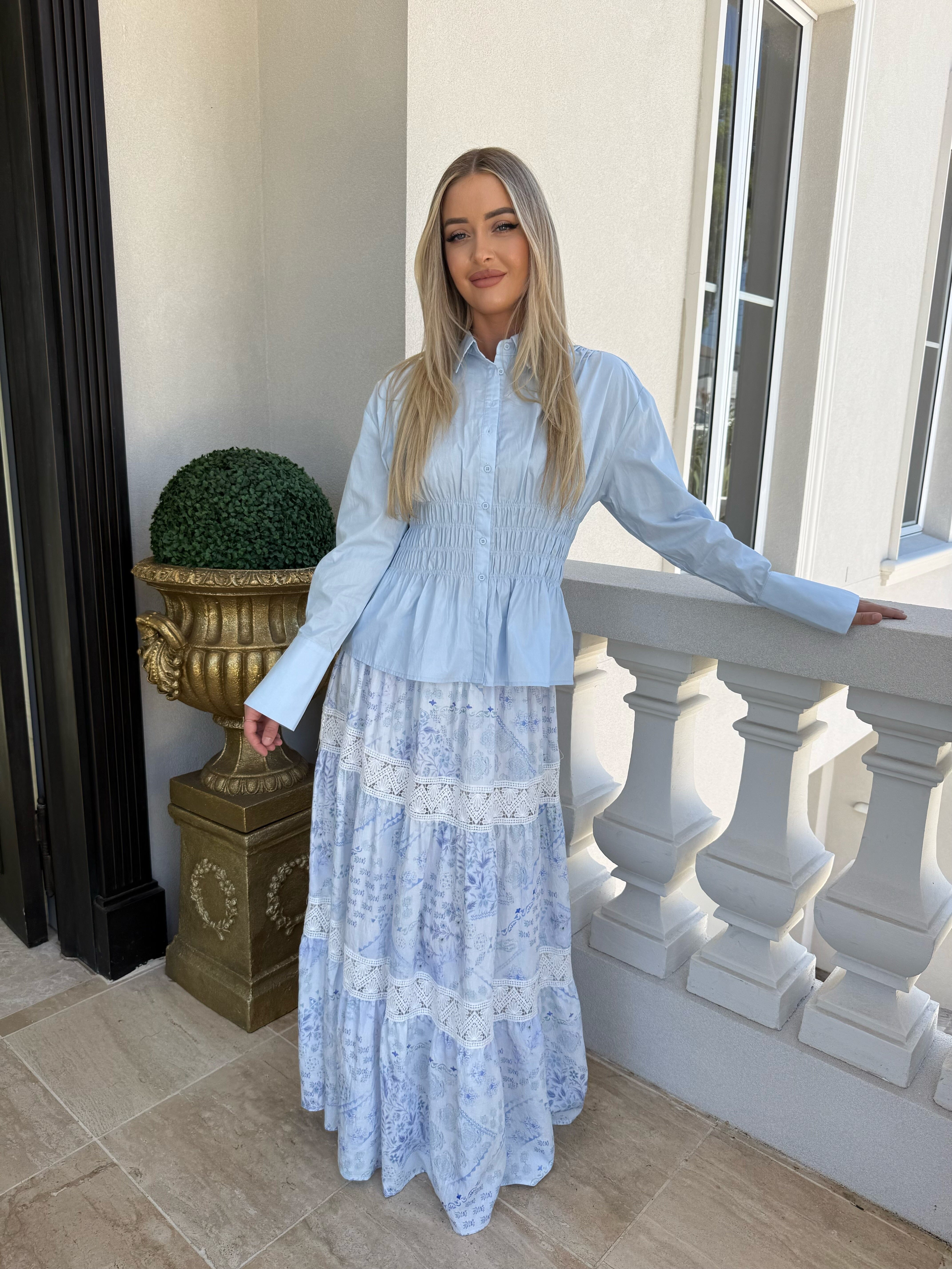 Blue Printed Lace Skirt