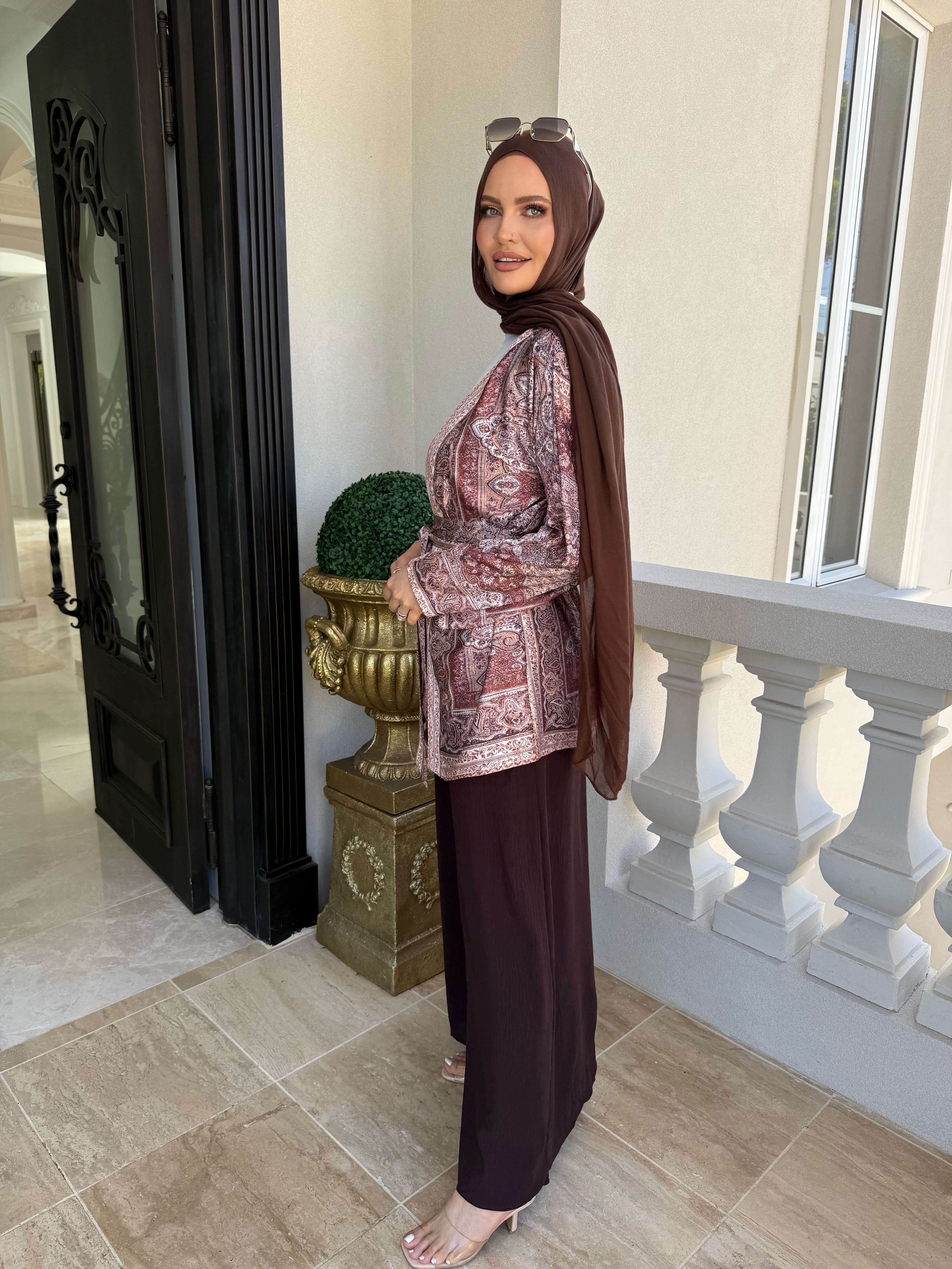 Pashmina Rust Satin Caridgan