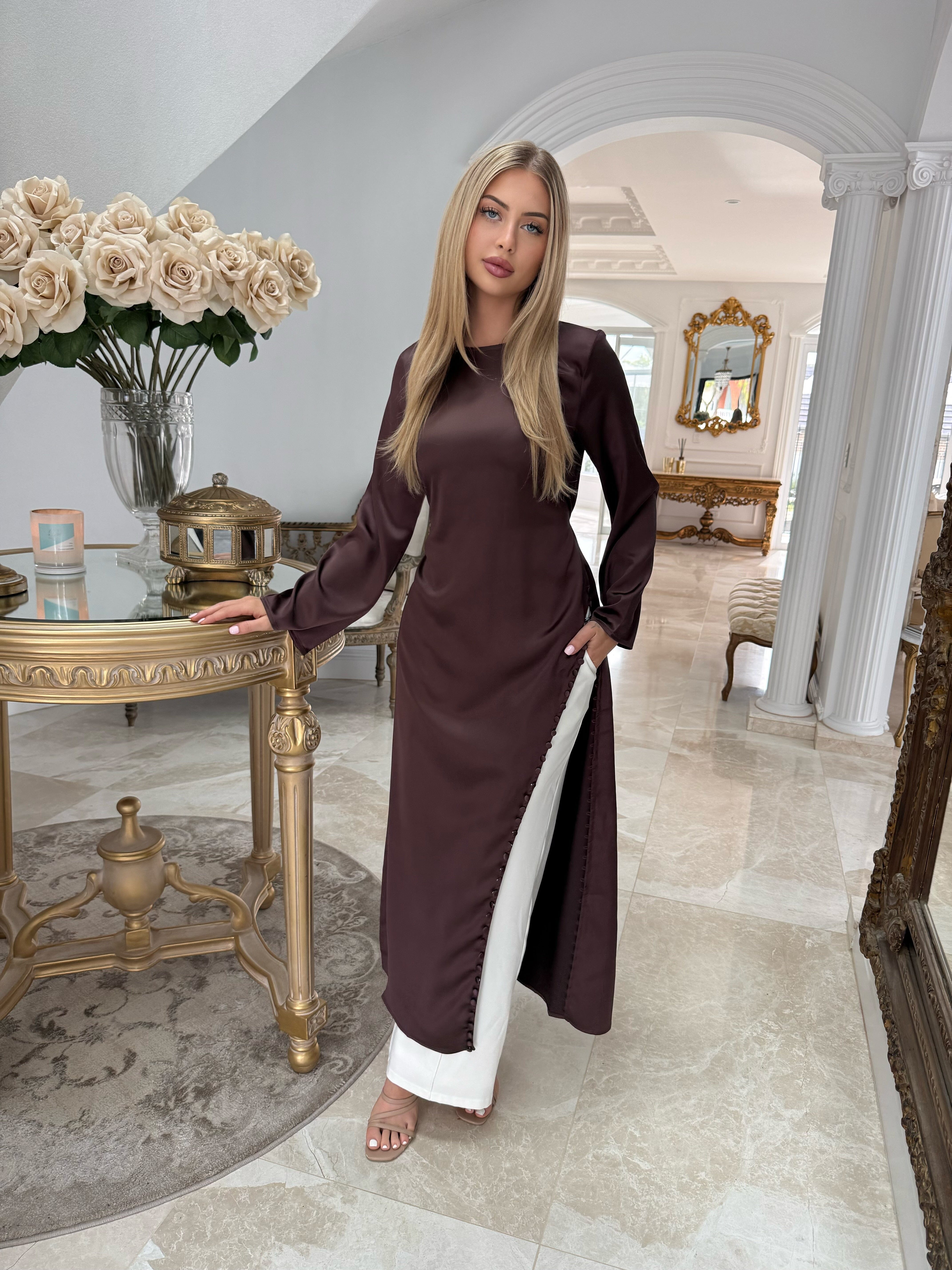 Satin Button Split Tunic