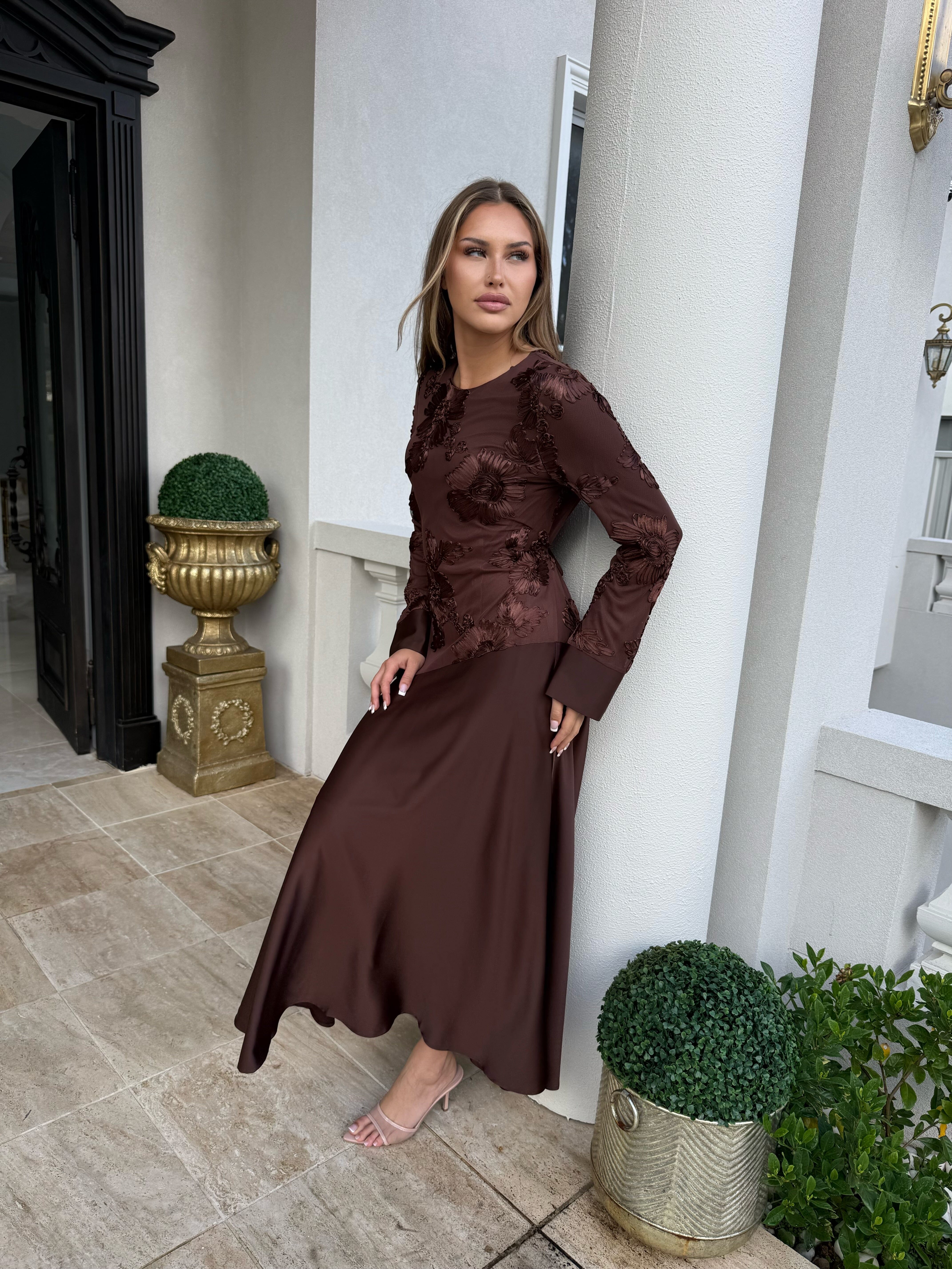 Embroidery X Satin Dress