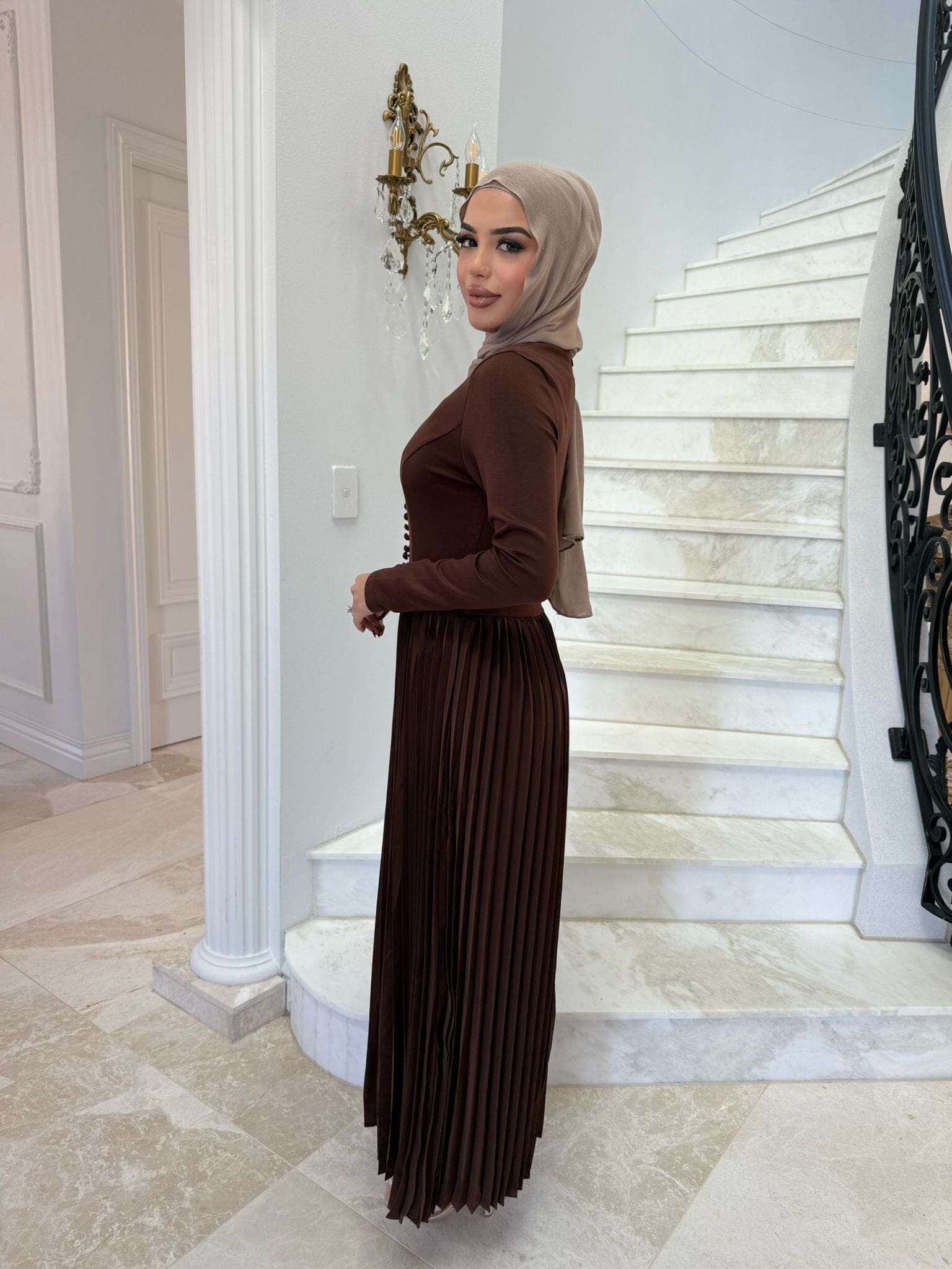 Pleated Button Dress