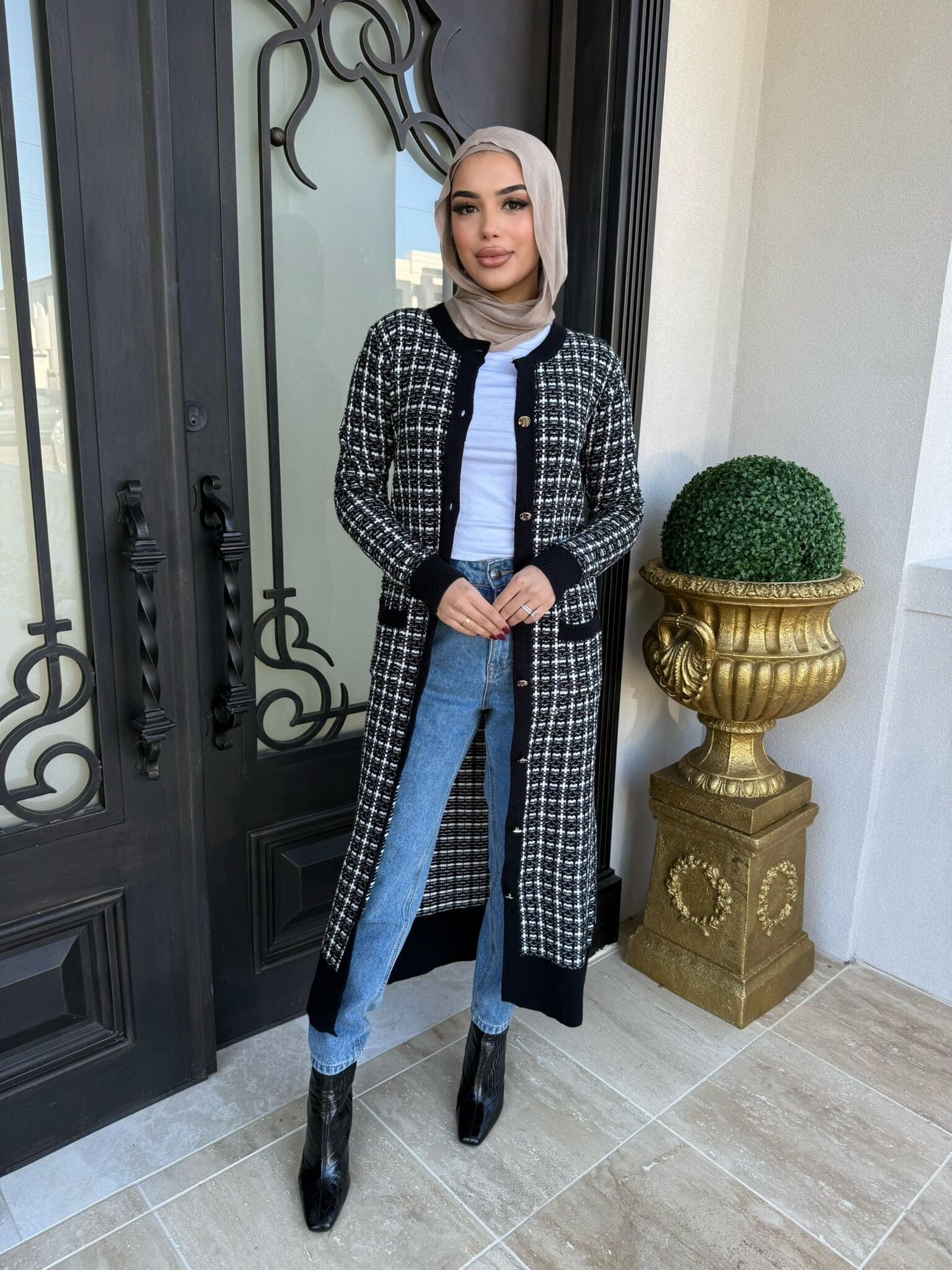 Tweed Scarf Cardigan