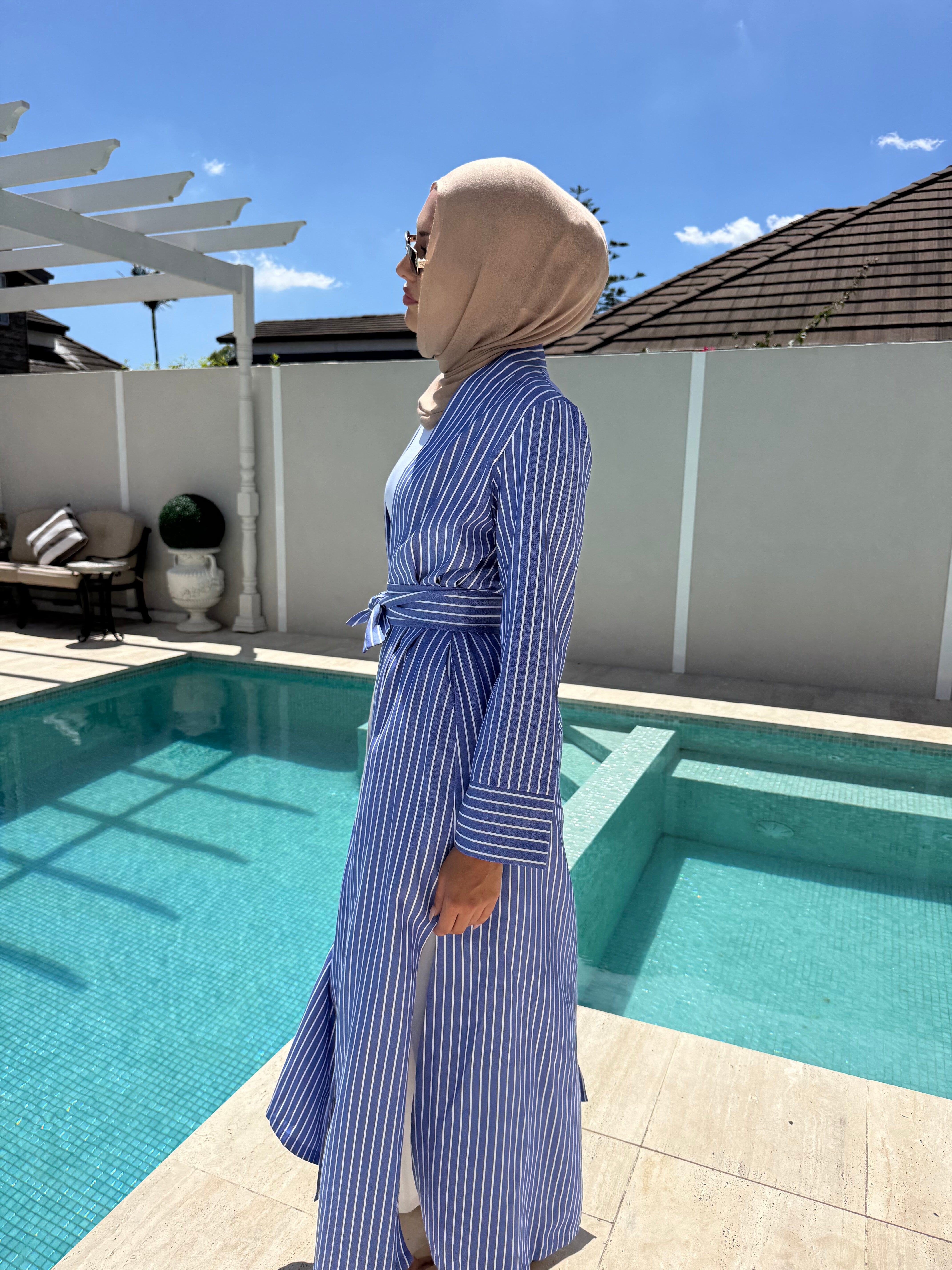 Linen Stripe Open Abaya