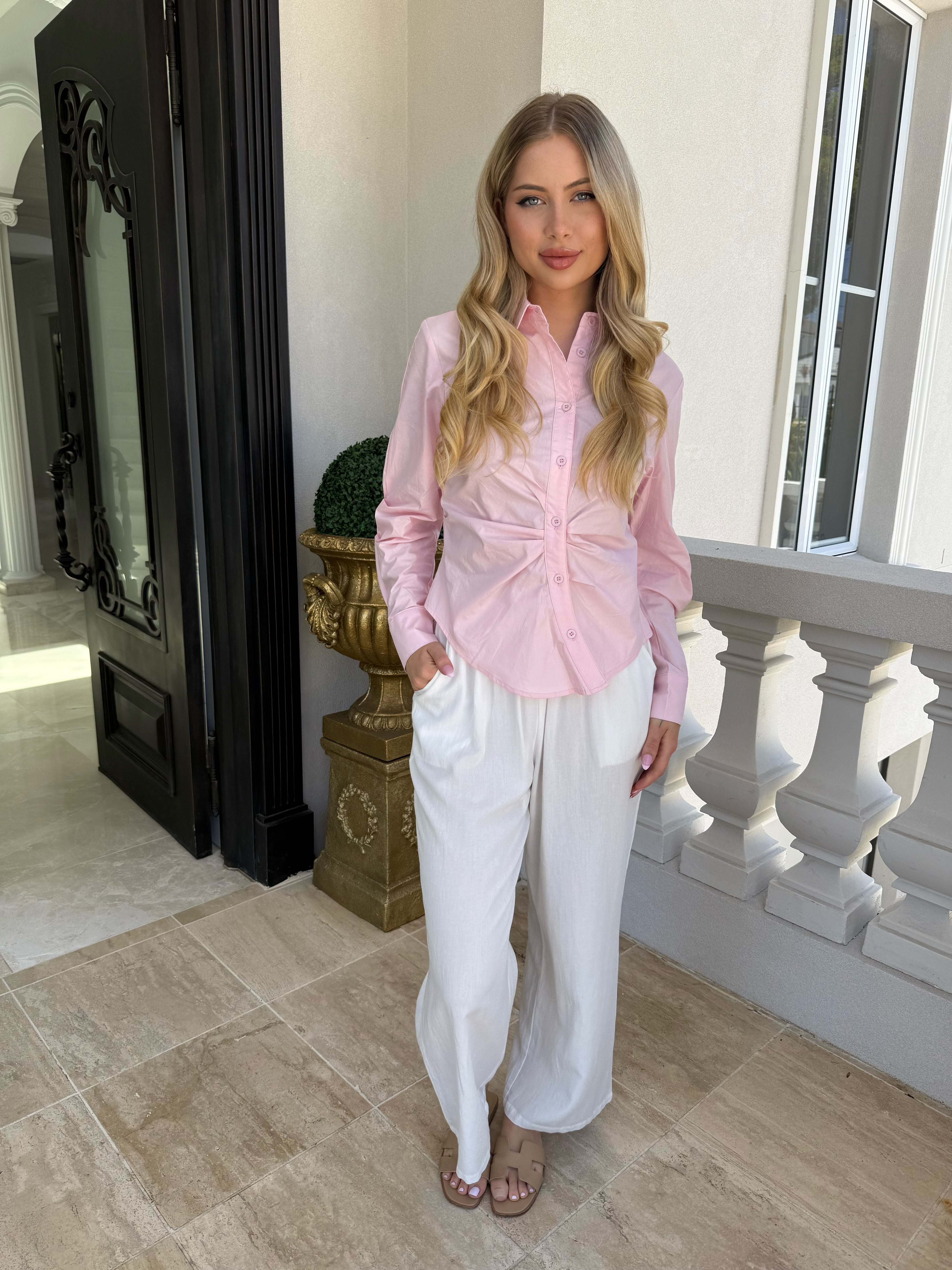 Gathered Button Shirt