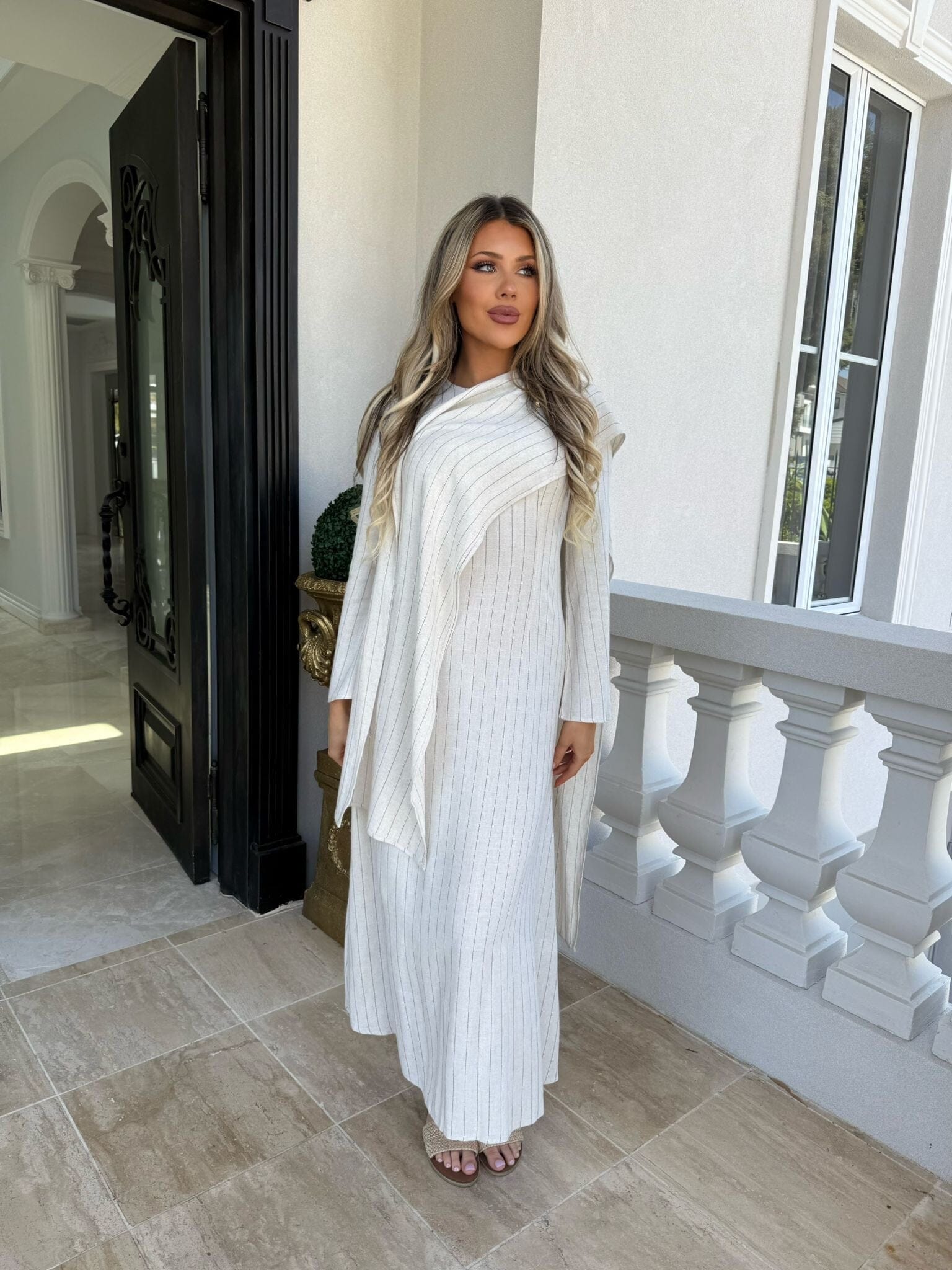 Linen Stripe Shawl Dress