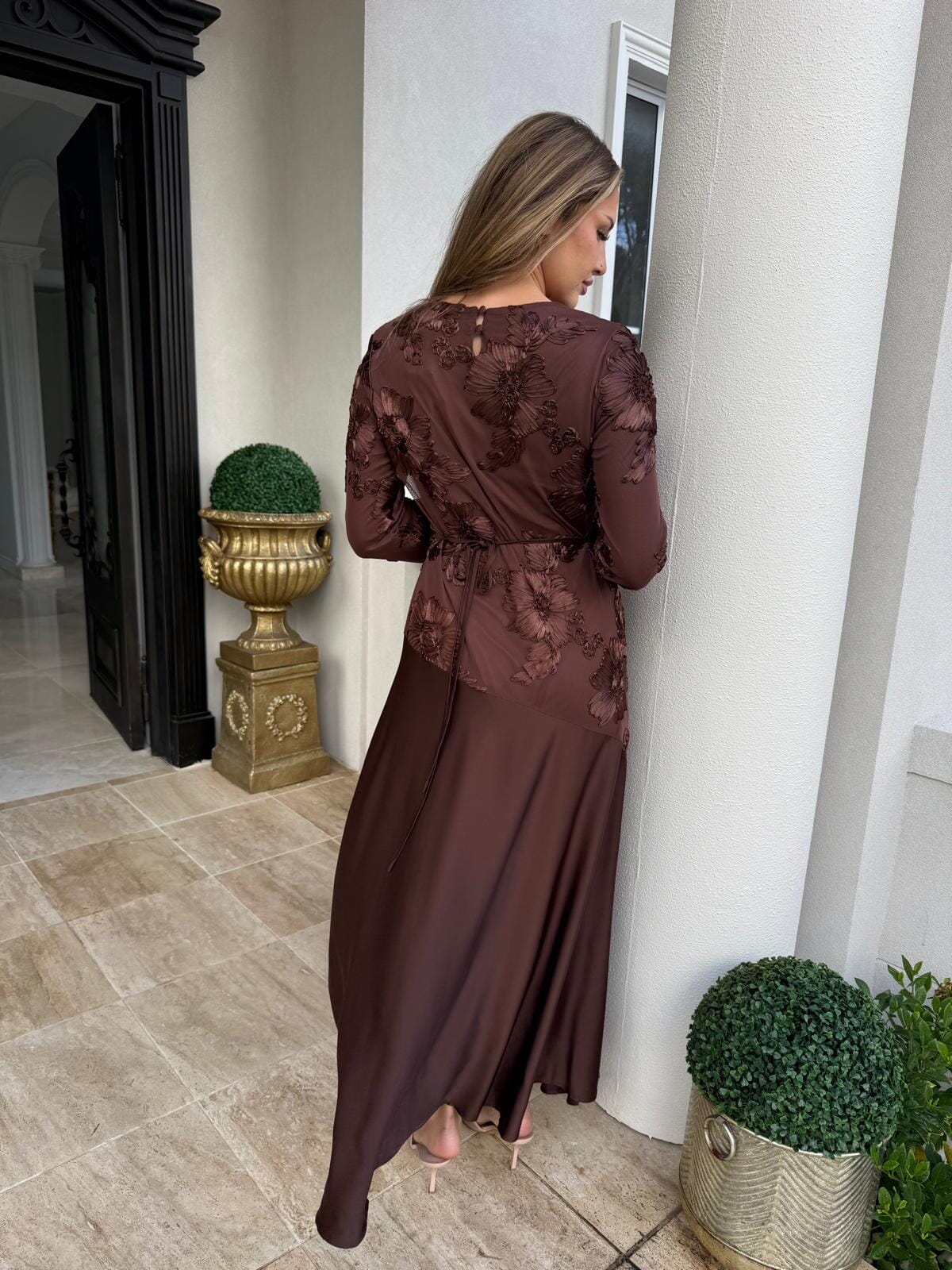 Embroidery X Satin Dress