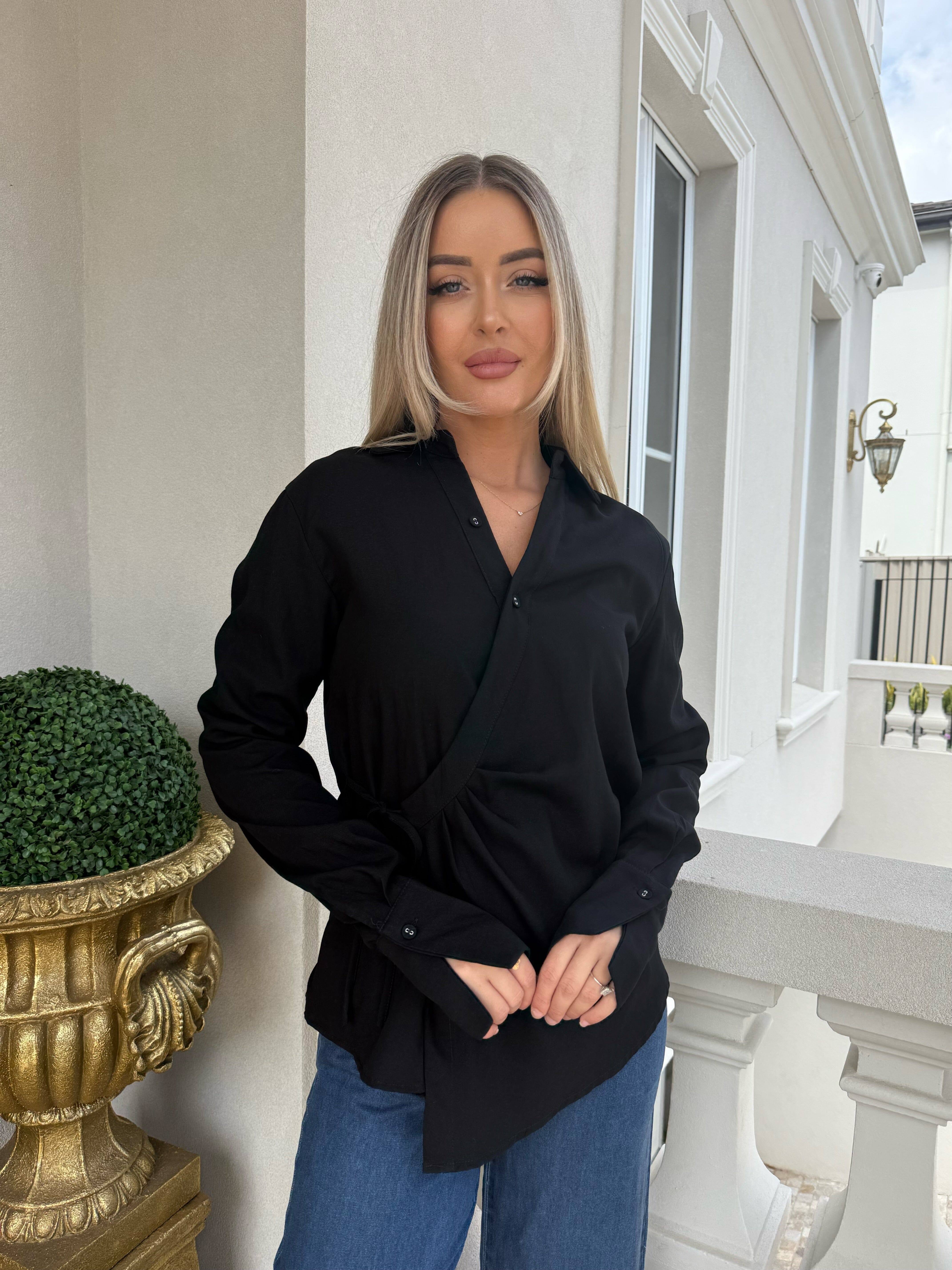 Cross Over Linen Blouse