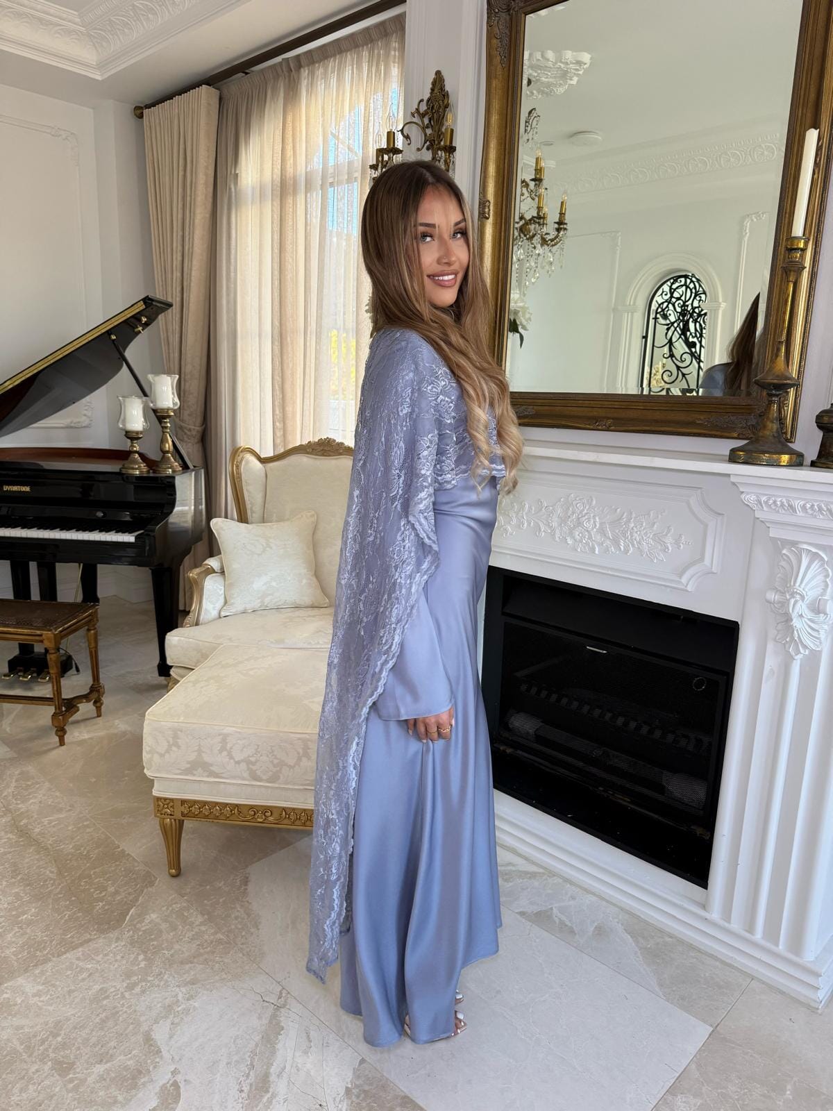 Satin Lace Throw Gown