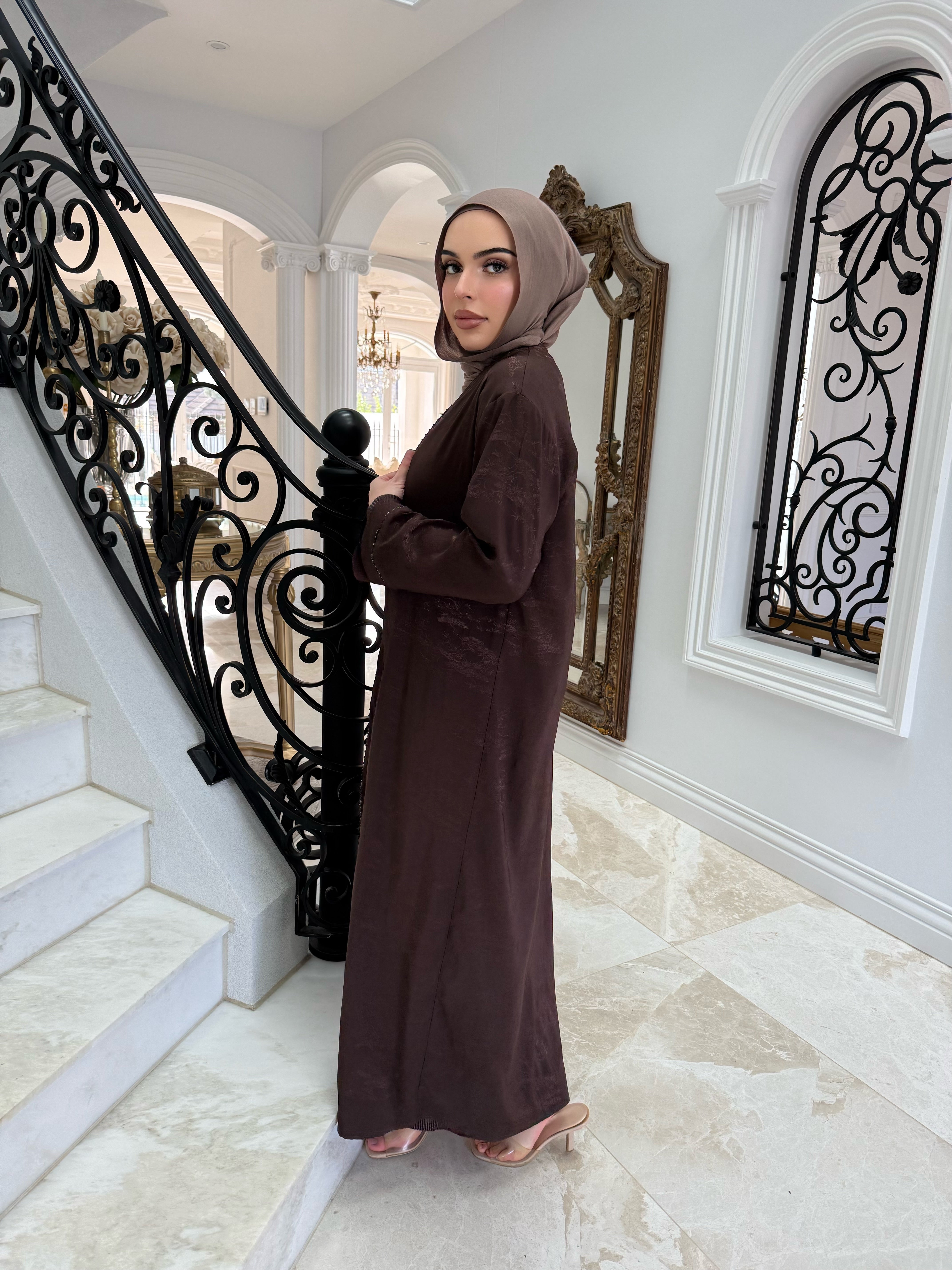 Brown Pleated Abaya Set