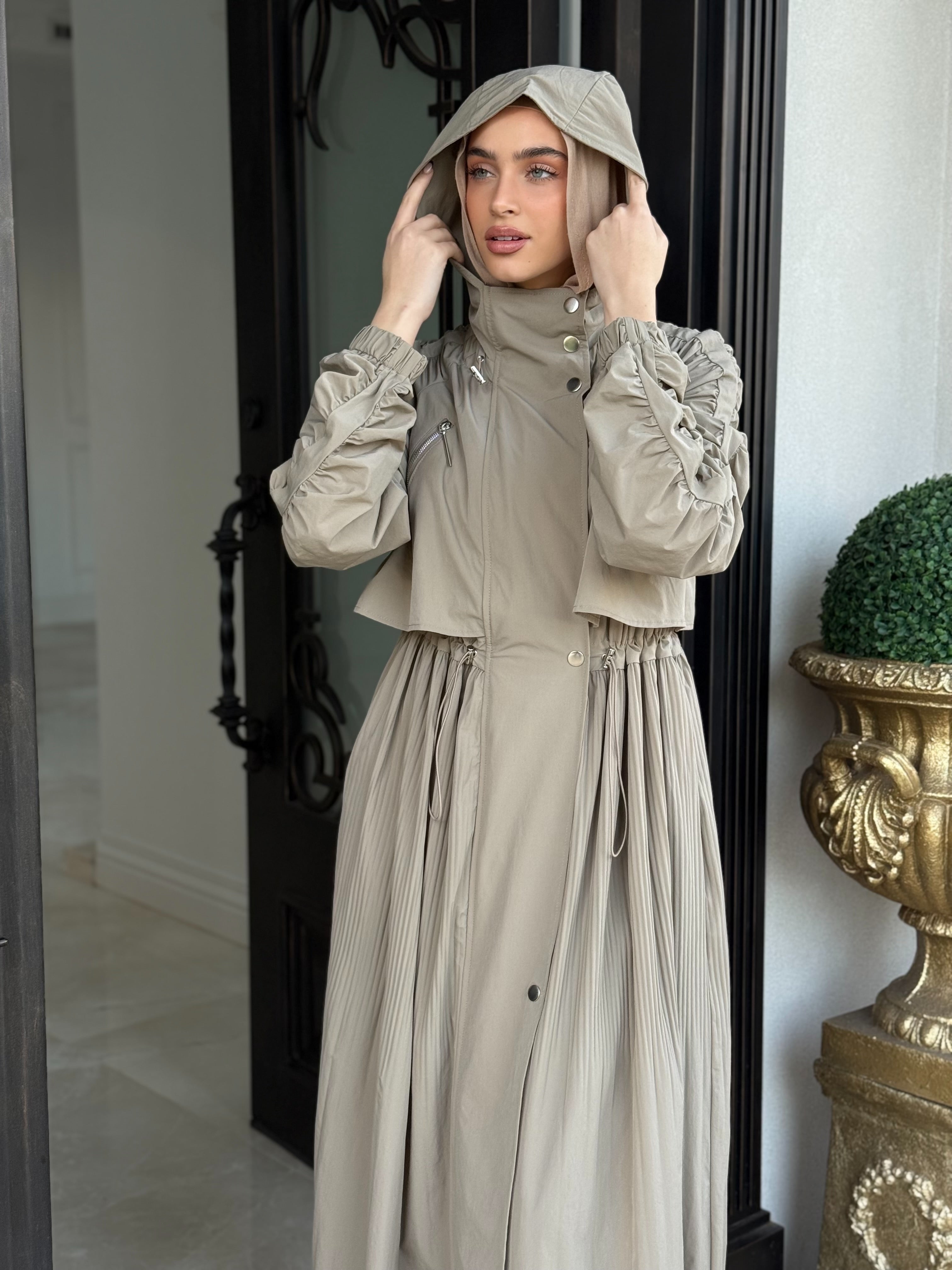 Pleated Draw-String Trench