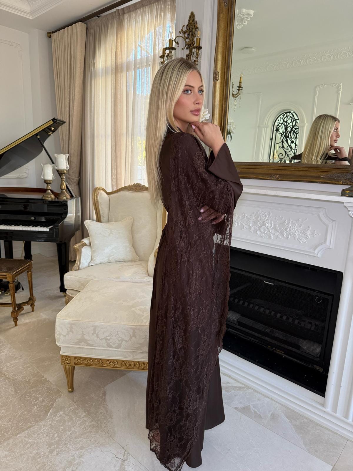 Satin Lace Throw Gown