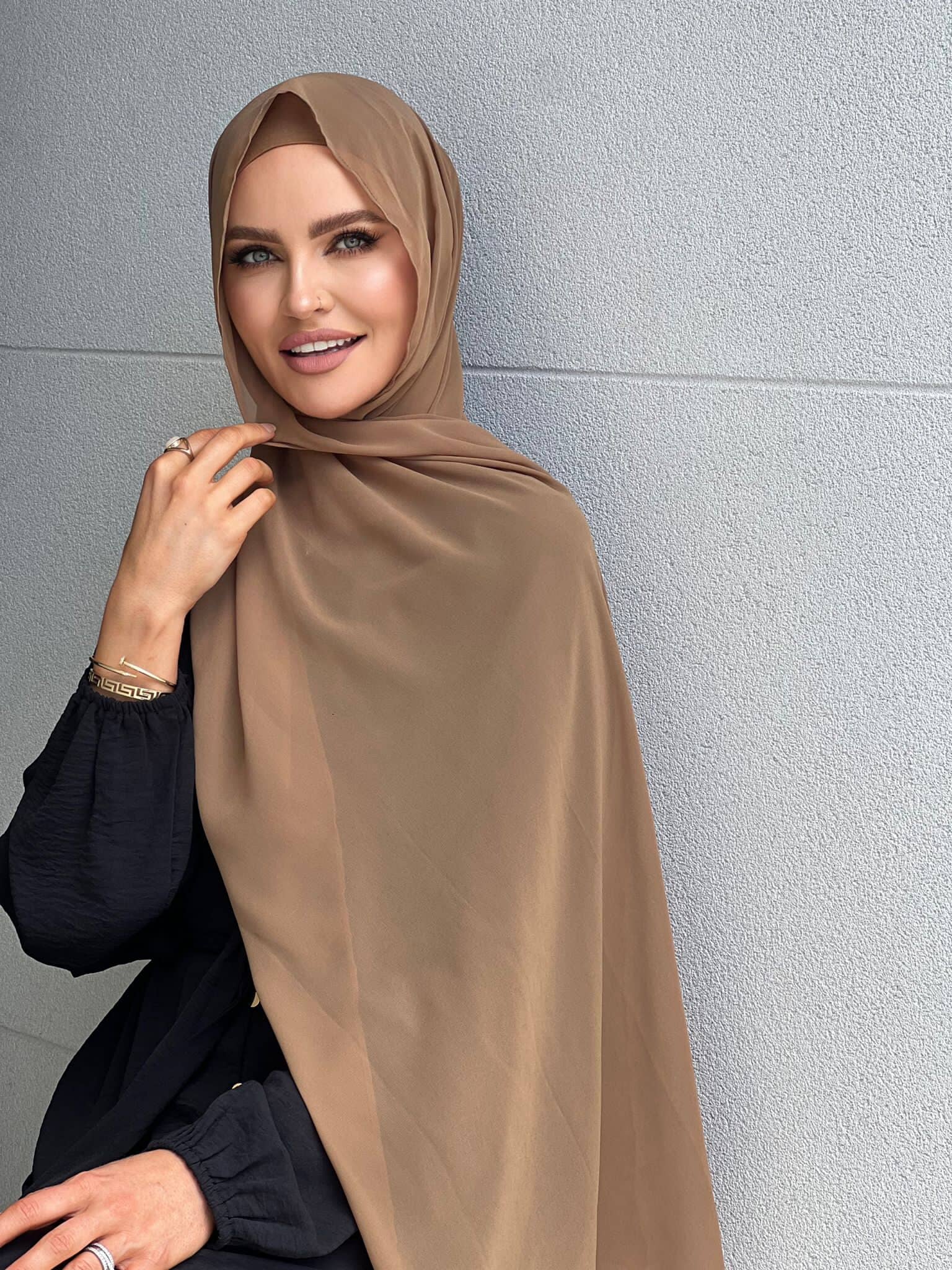 Tan Chiffon Hijab Set