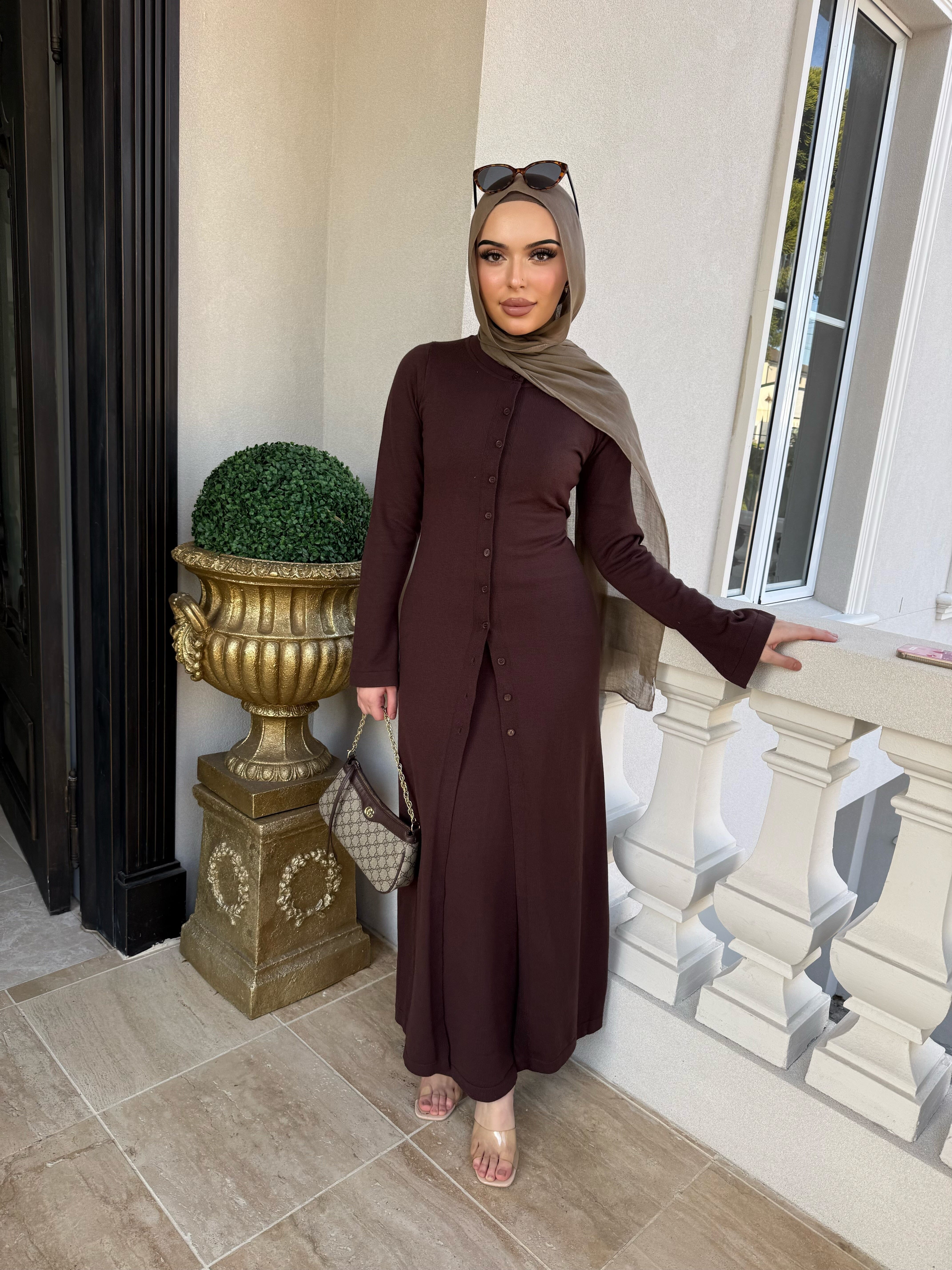 Button Knit Skirt Set