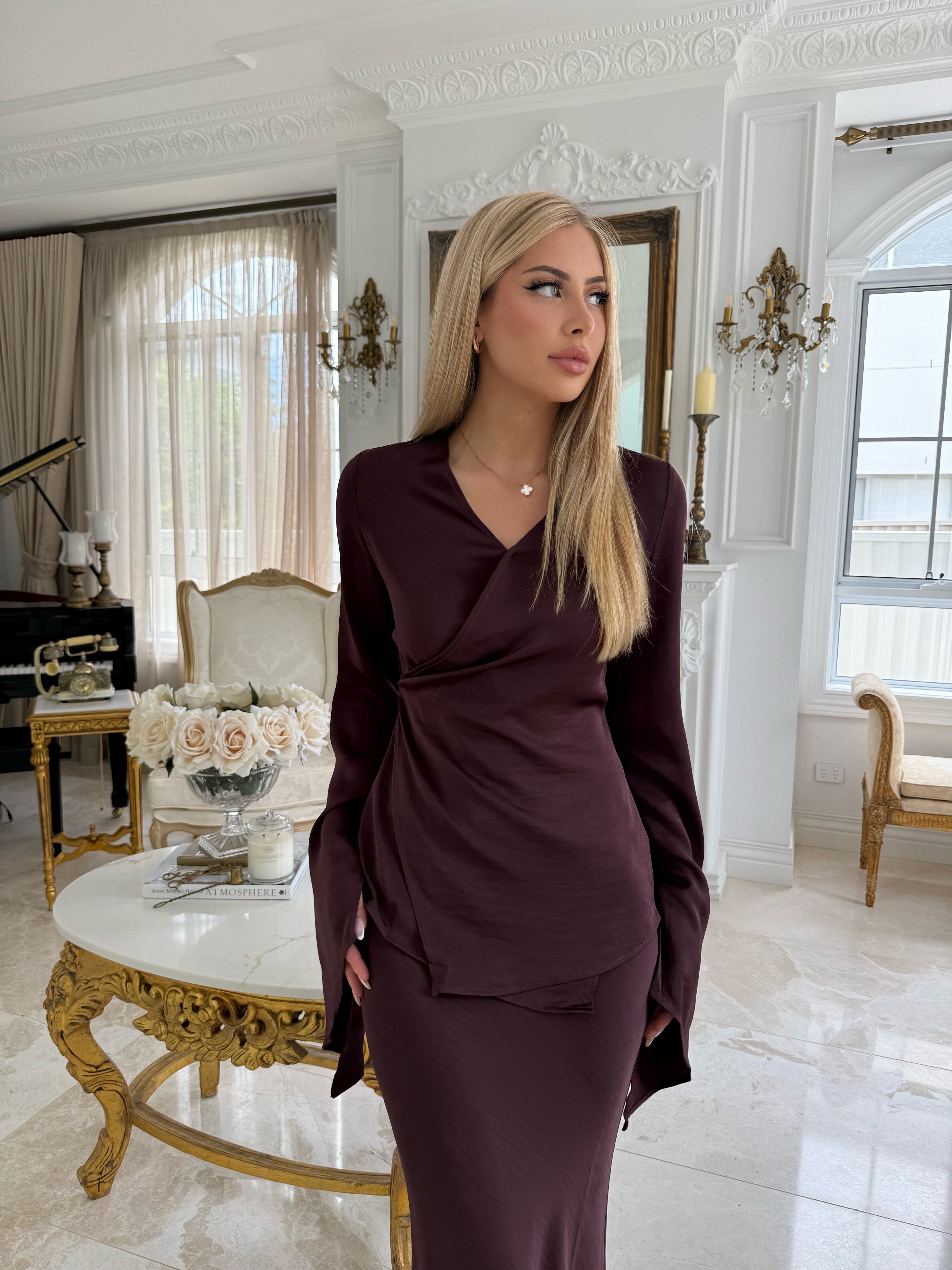 Layali Satin Bell Sleeve Set