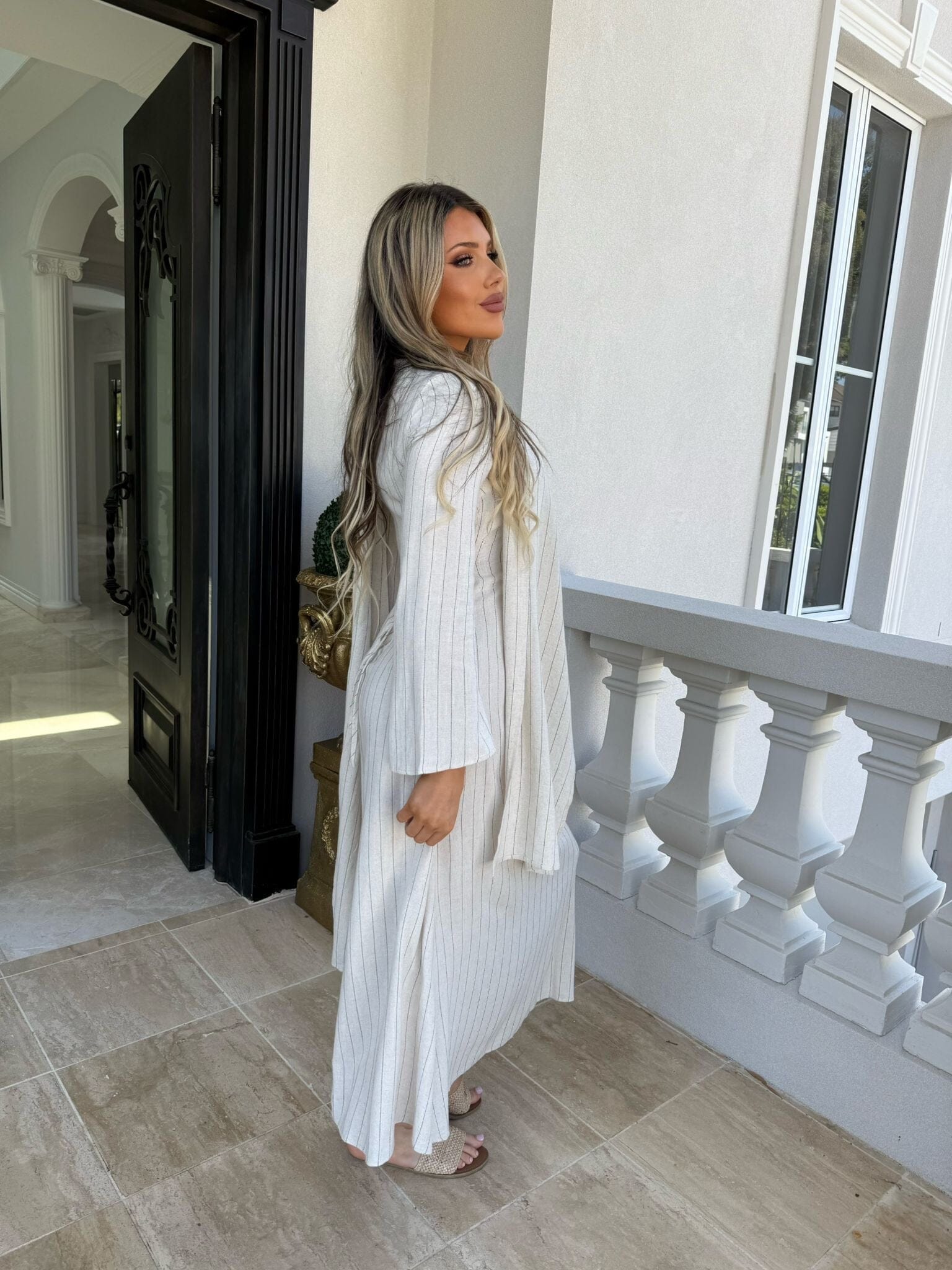 Linen Stripe Shawl Dress