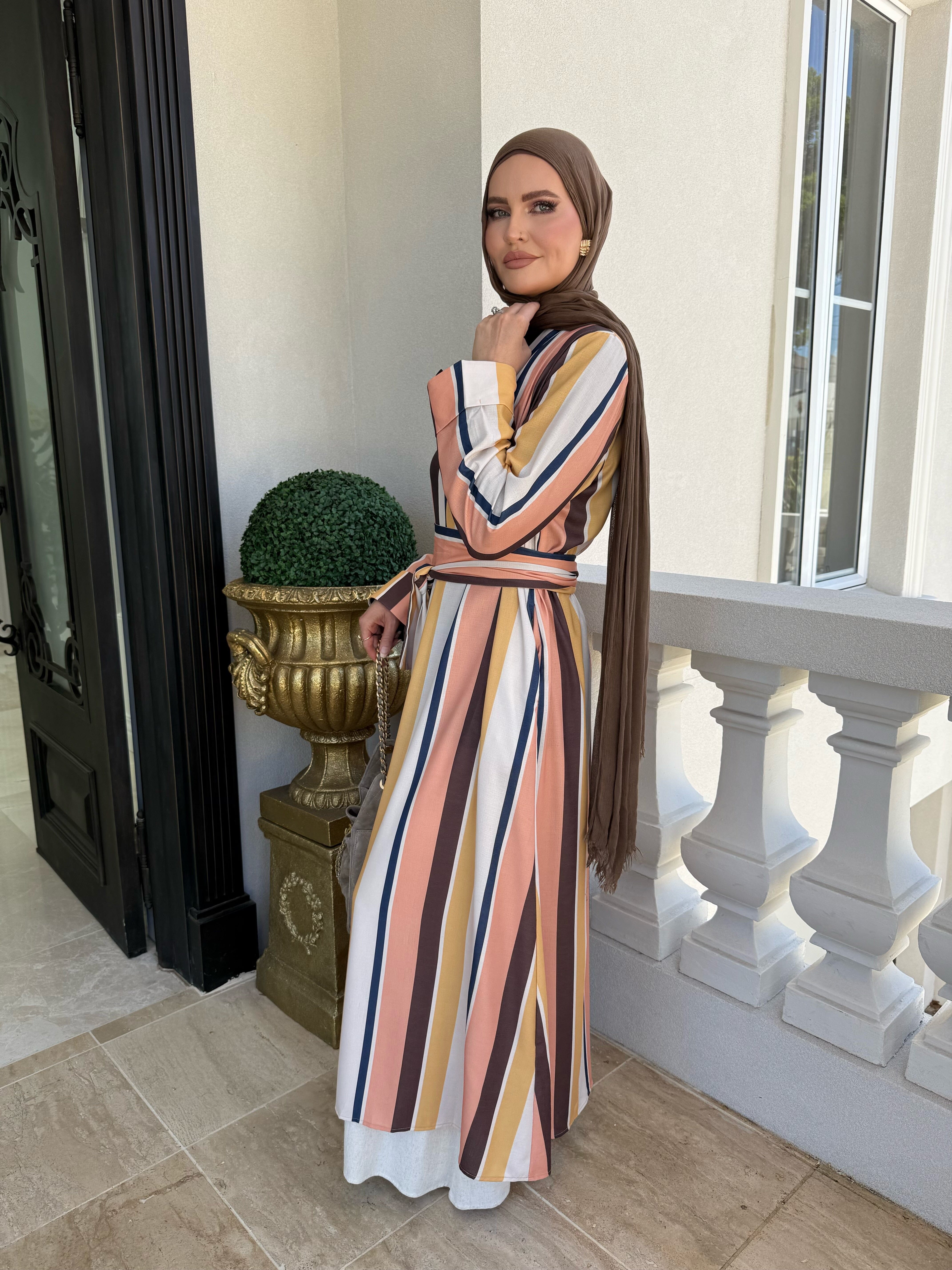Summer Stripe Open Abaya