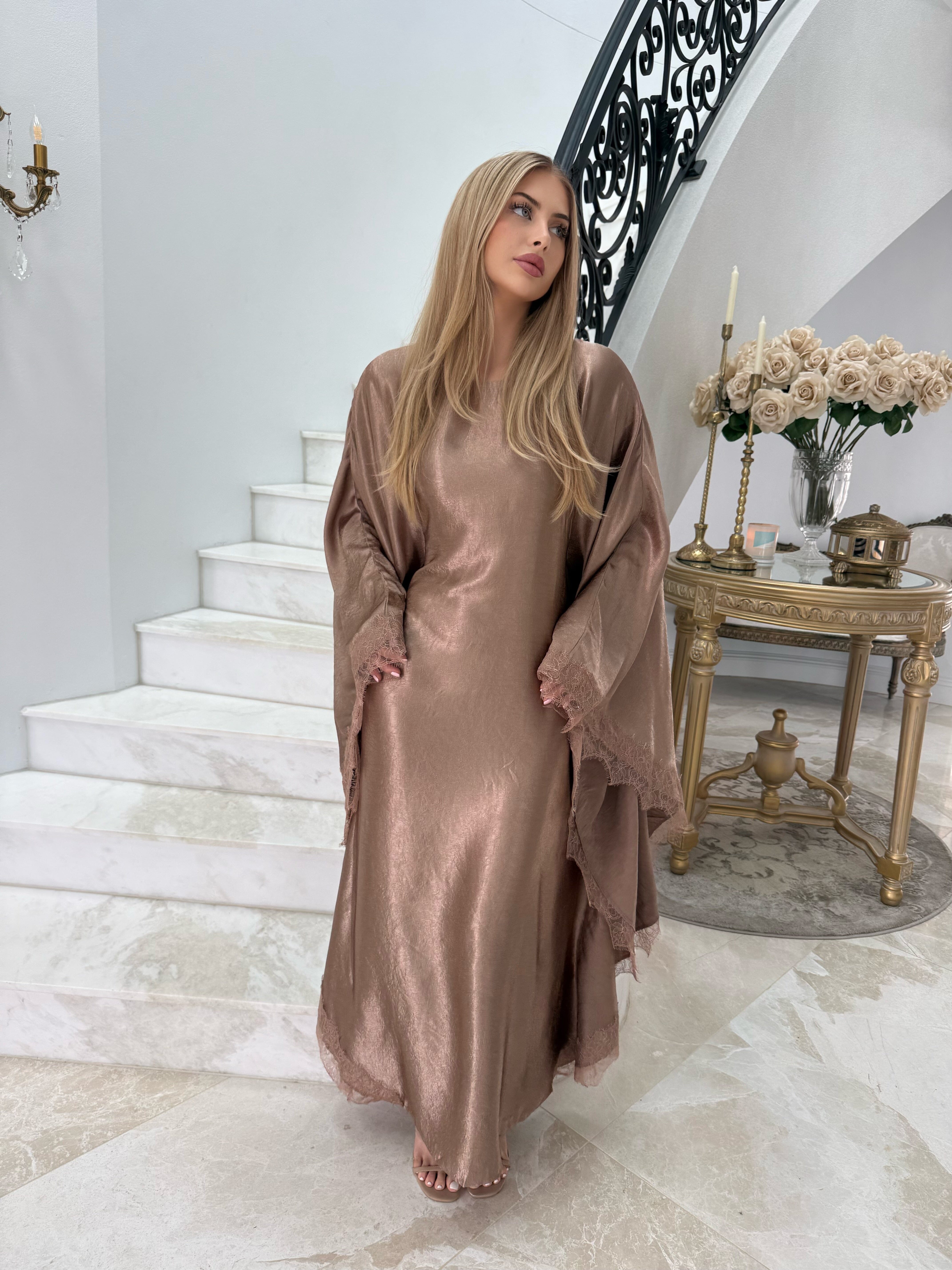 Lace Satin Batwing Abaya