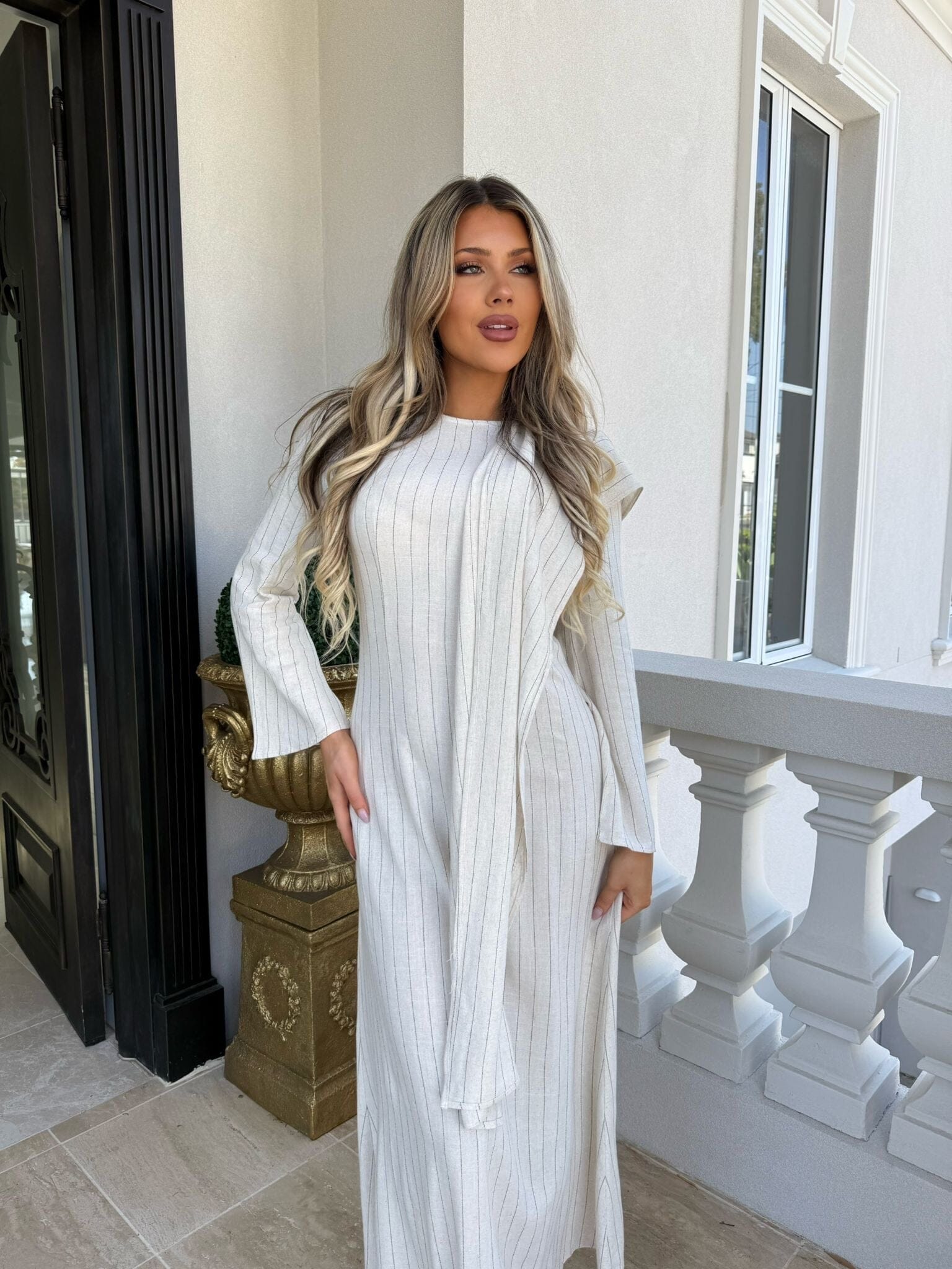Linen Stripe Shawl Dress
