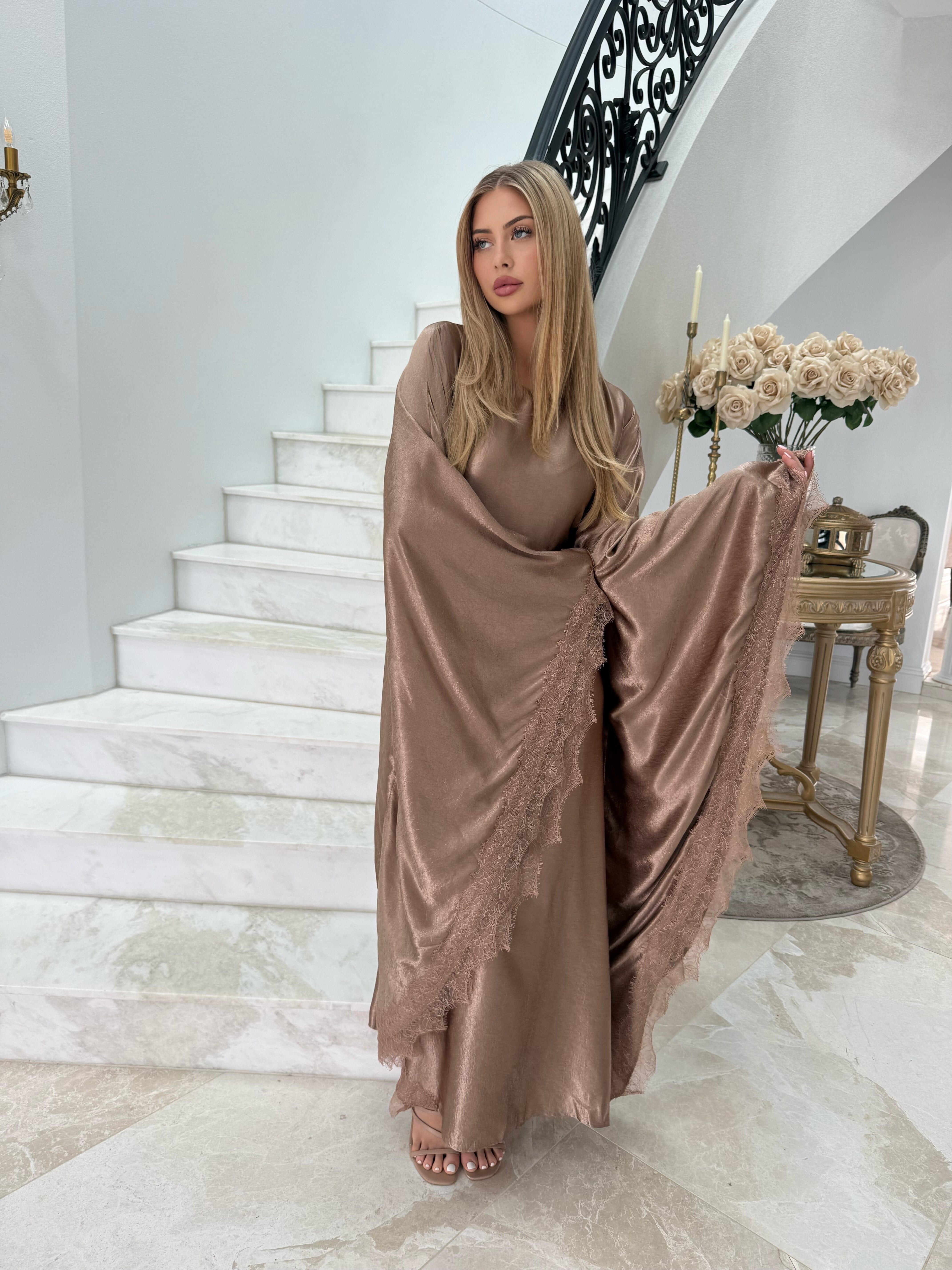 Lace Satin Batwing Abaya