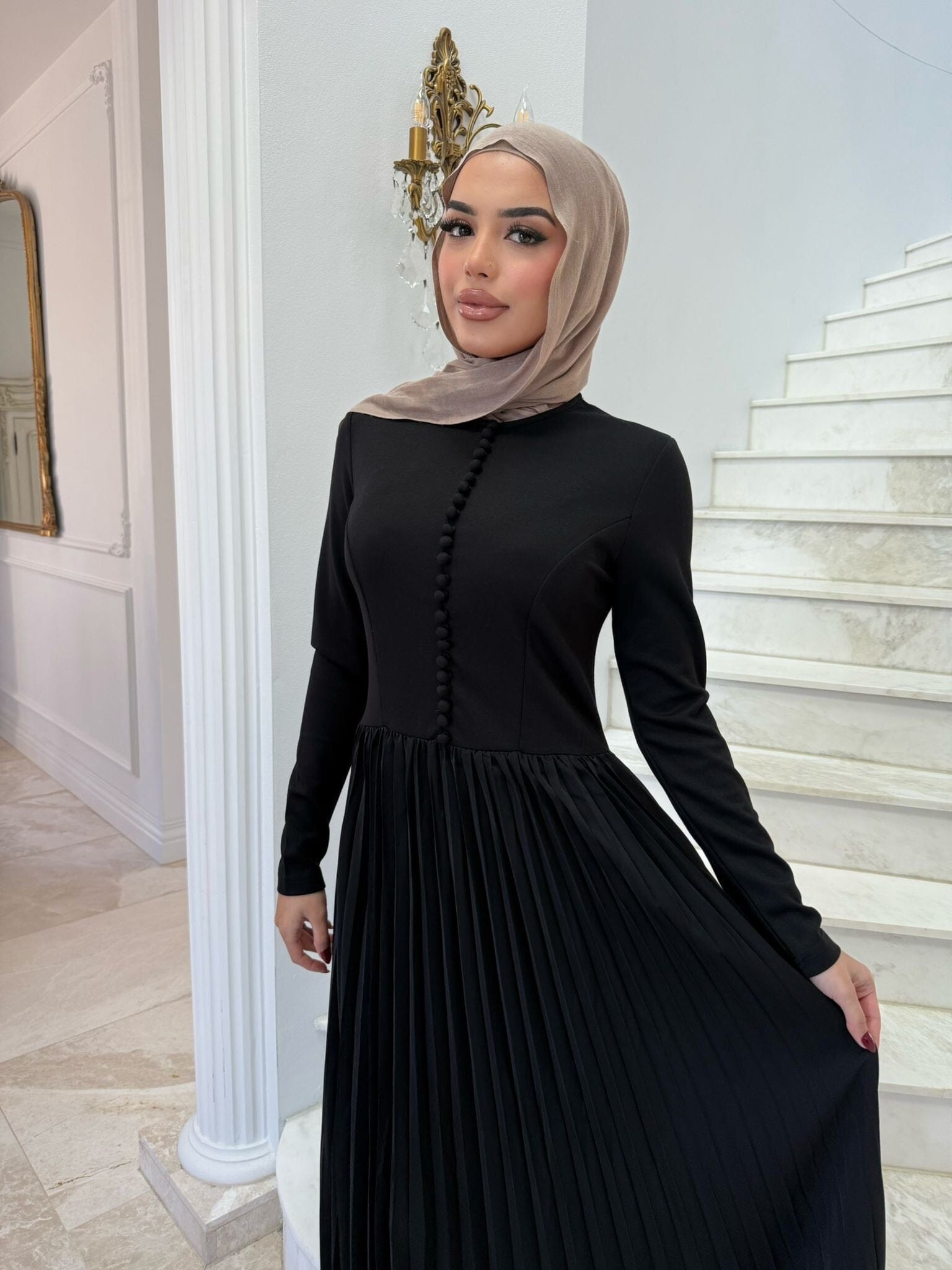 Pleated Button Dress