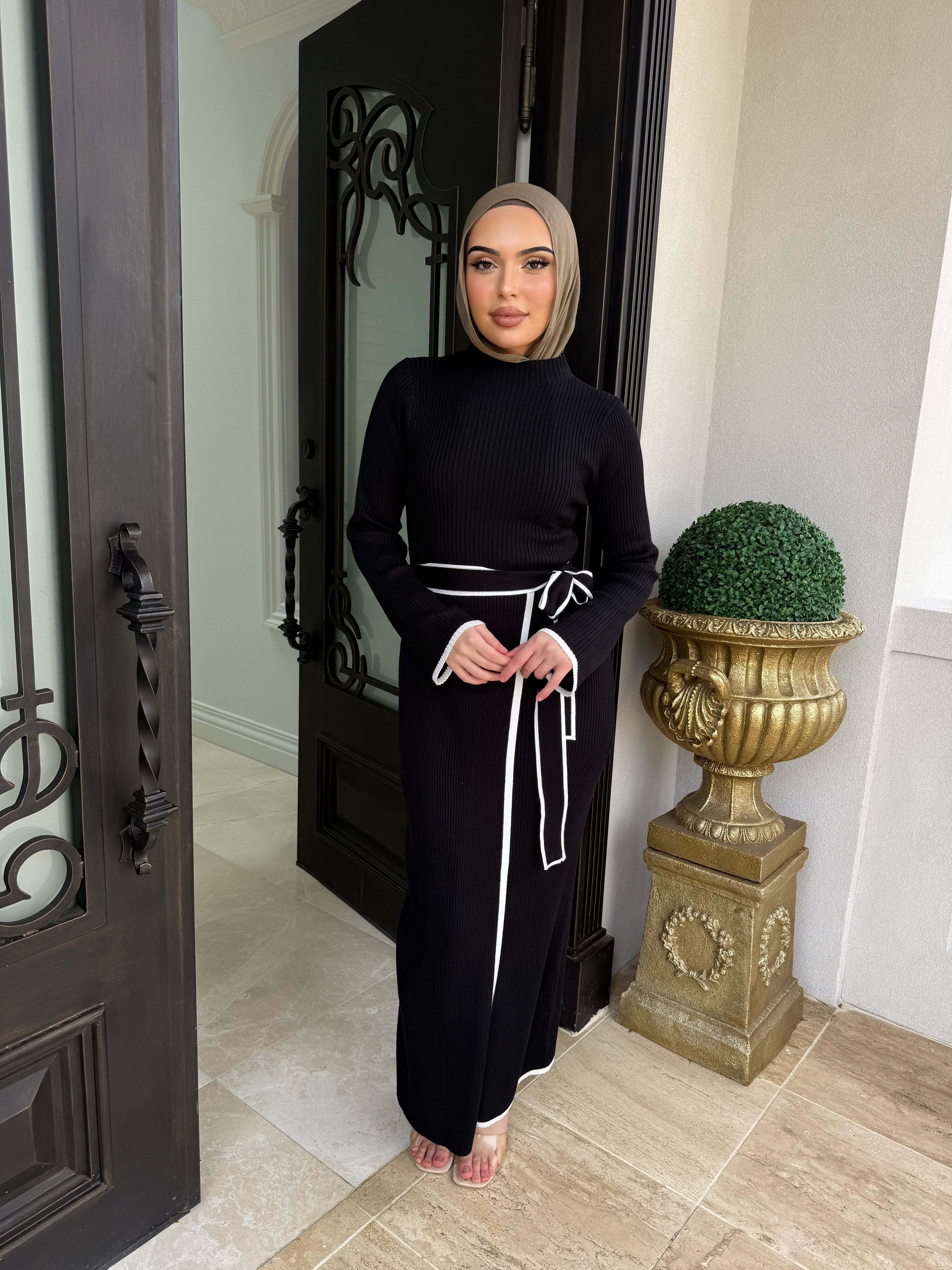 Trim Knit Wrap Dress