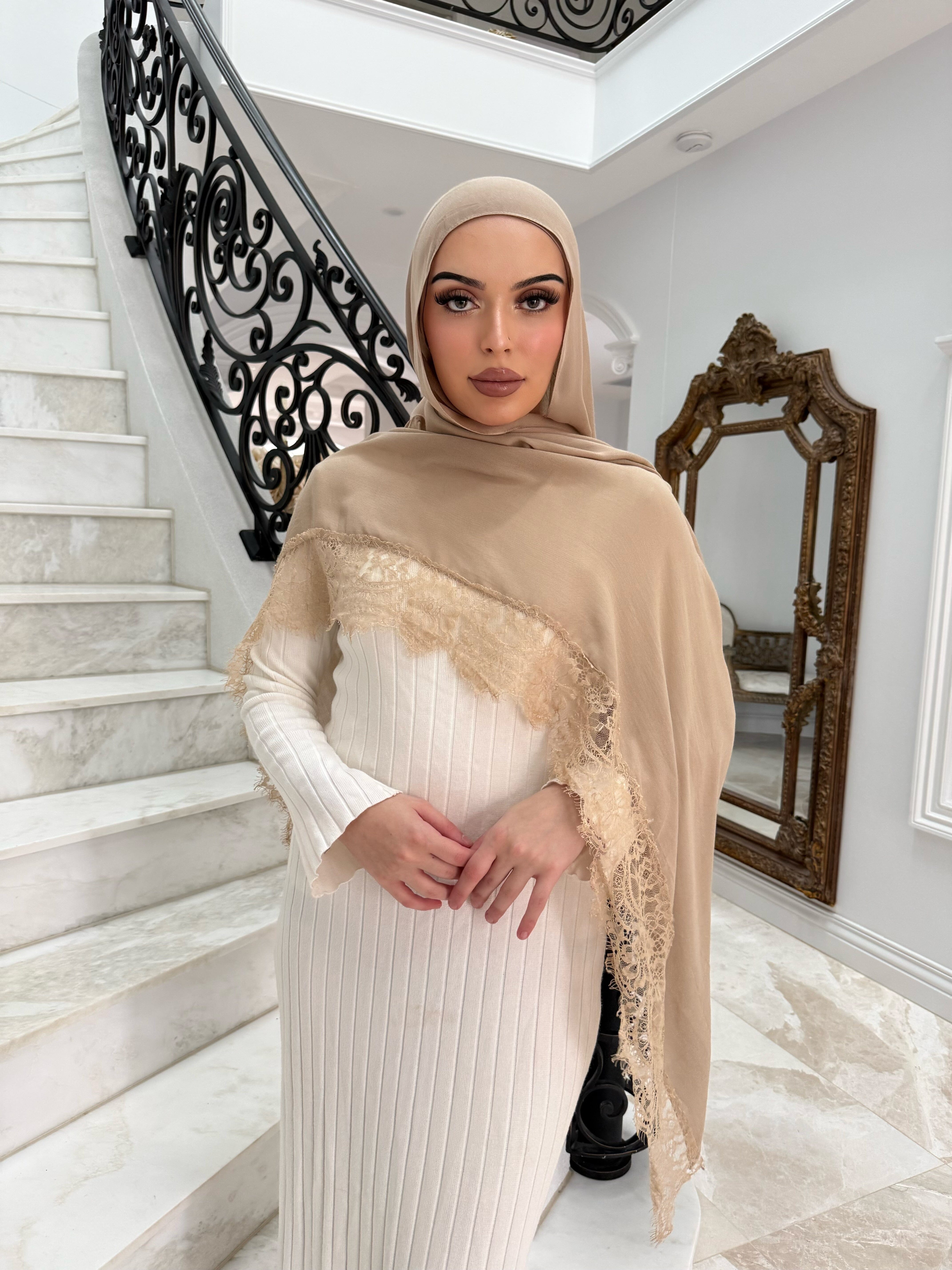 Beige Lace Modal Shawl