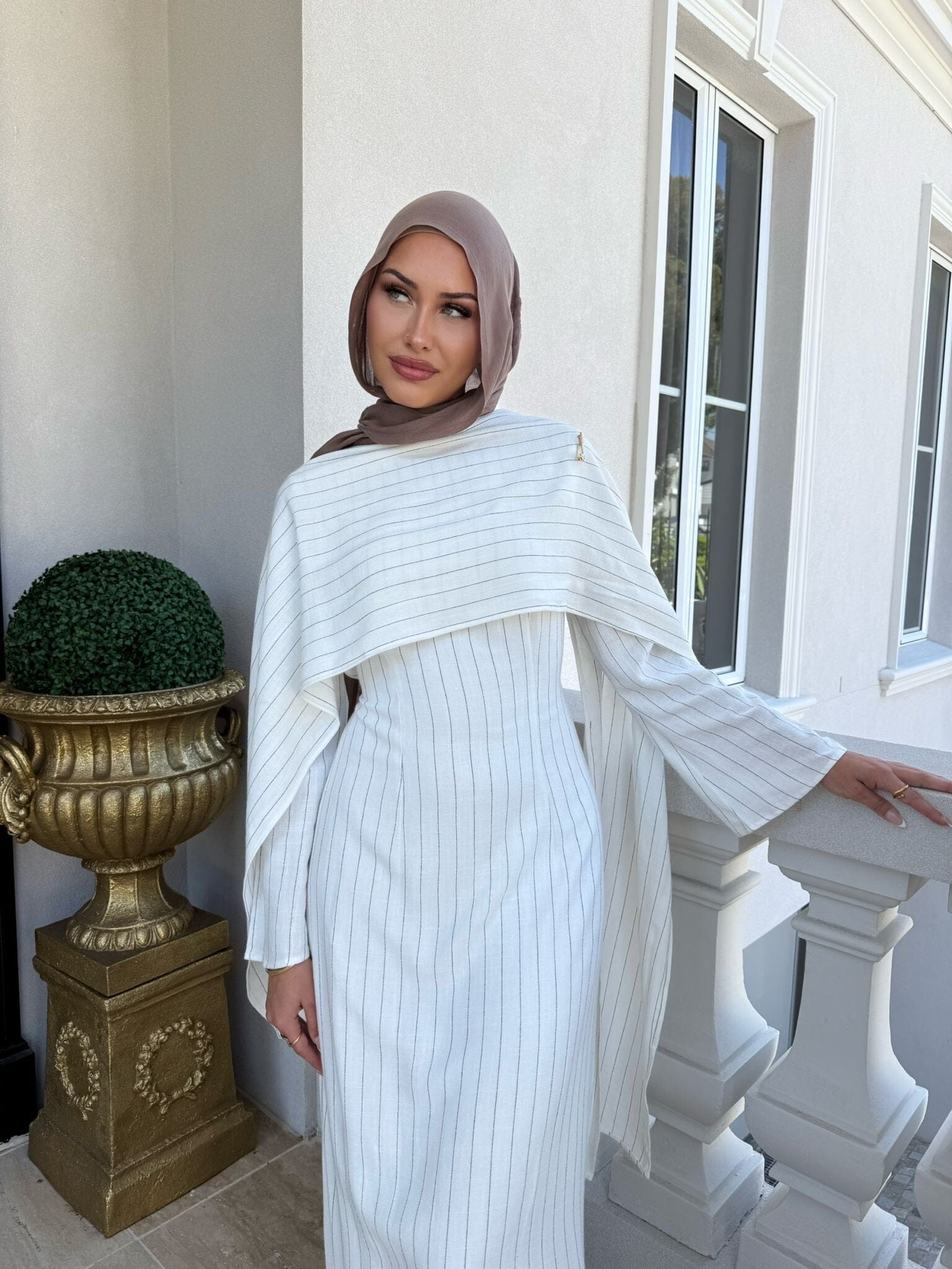 Linen Stripe Shawl Dress