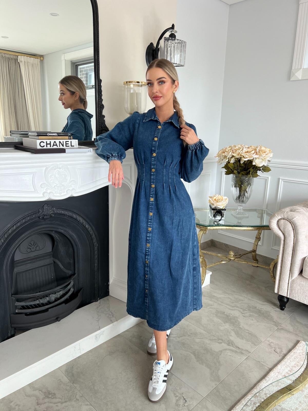 Dark Denim Gathered Dress