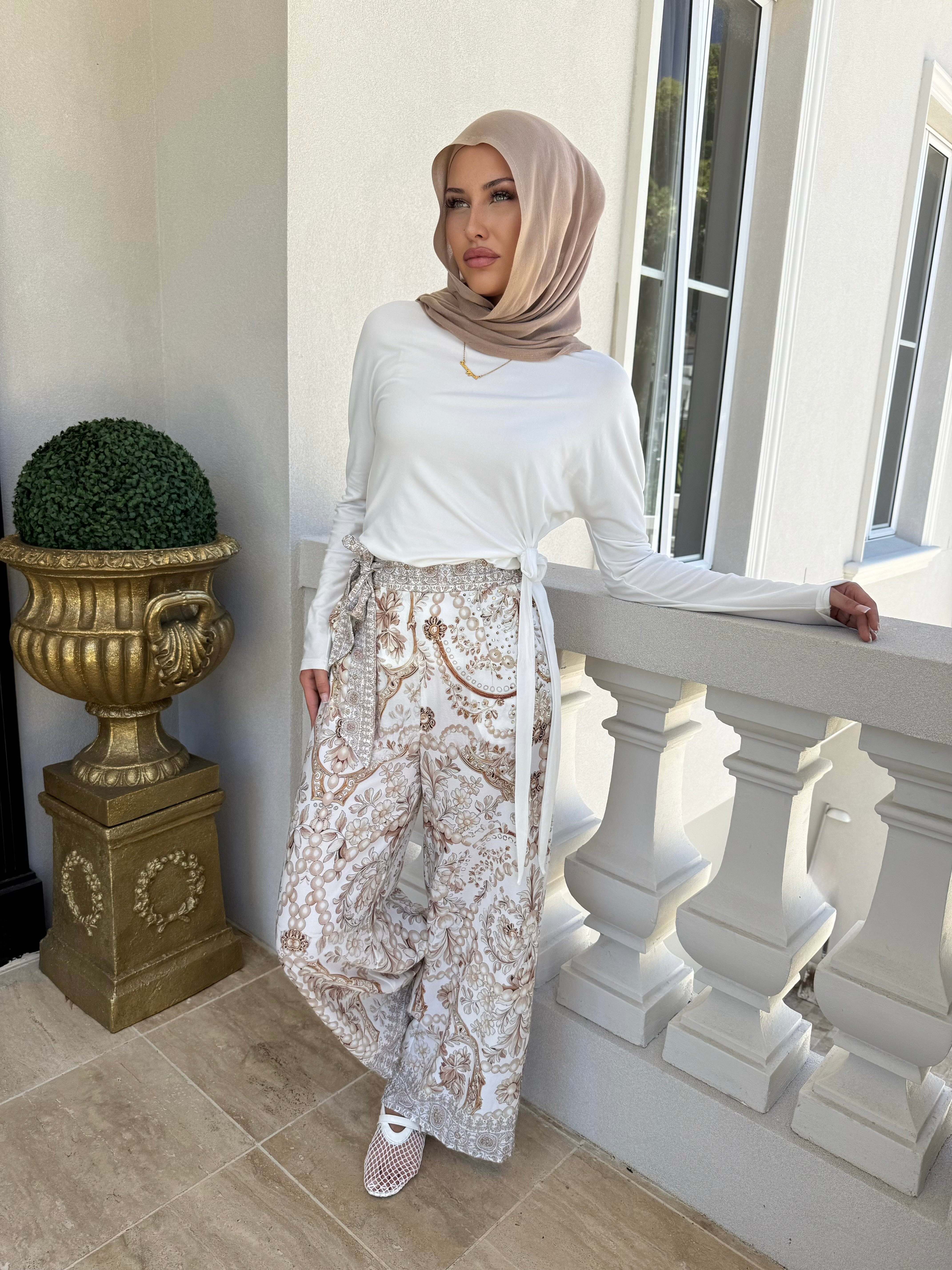 White Delta Beaded Pants