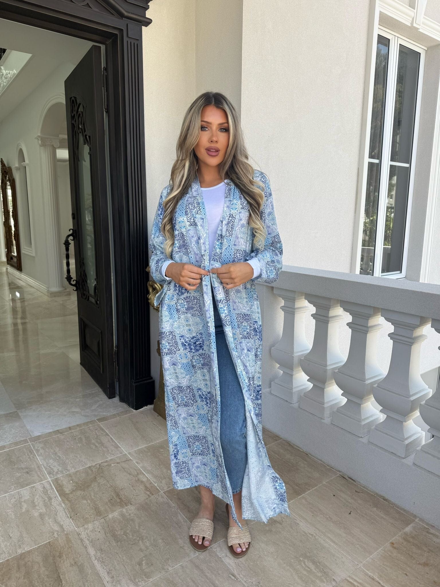Block Blue Open Abaya