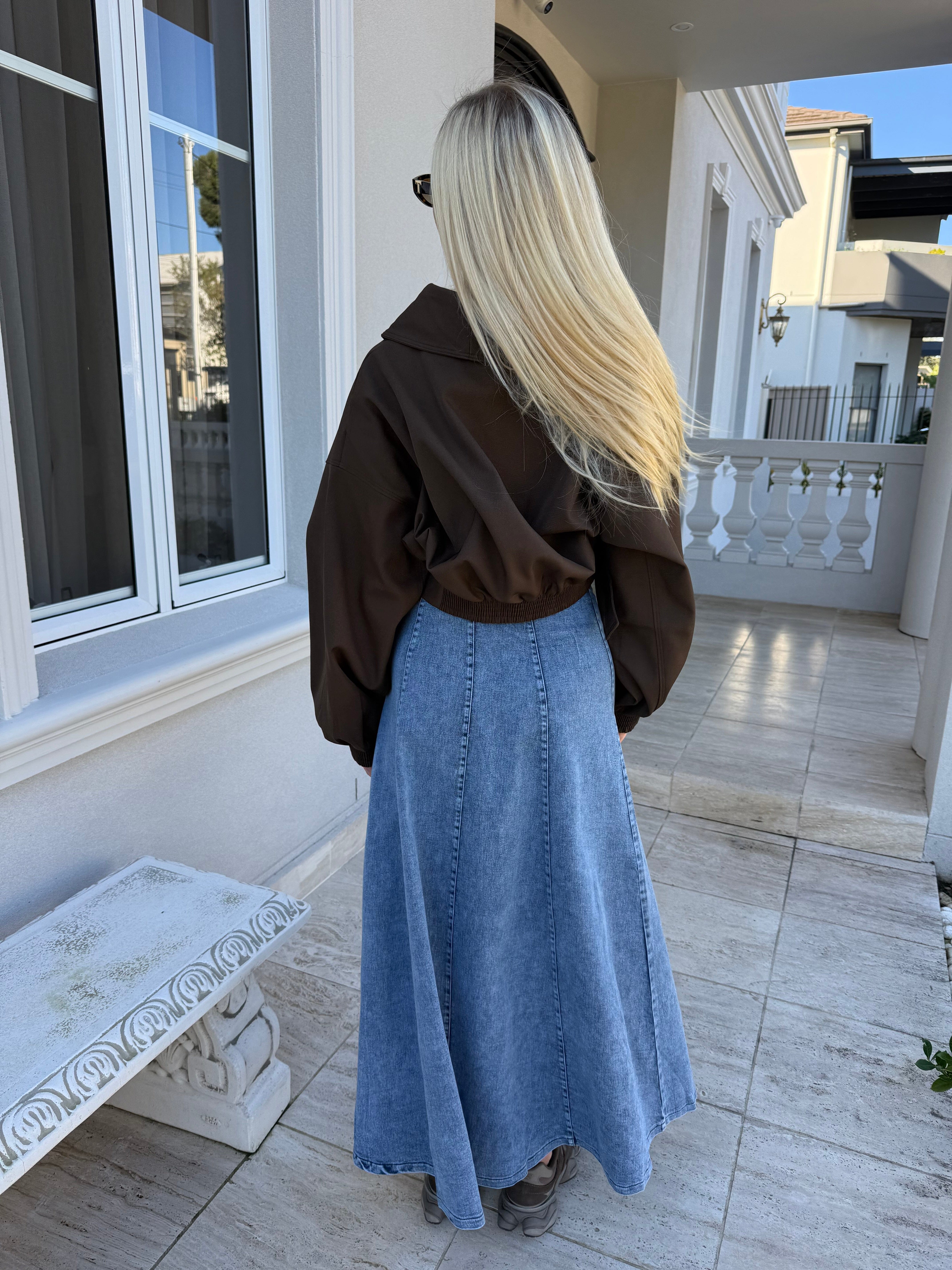 Light Blue Pipping Denim Skirt