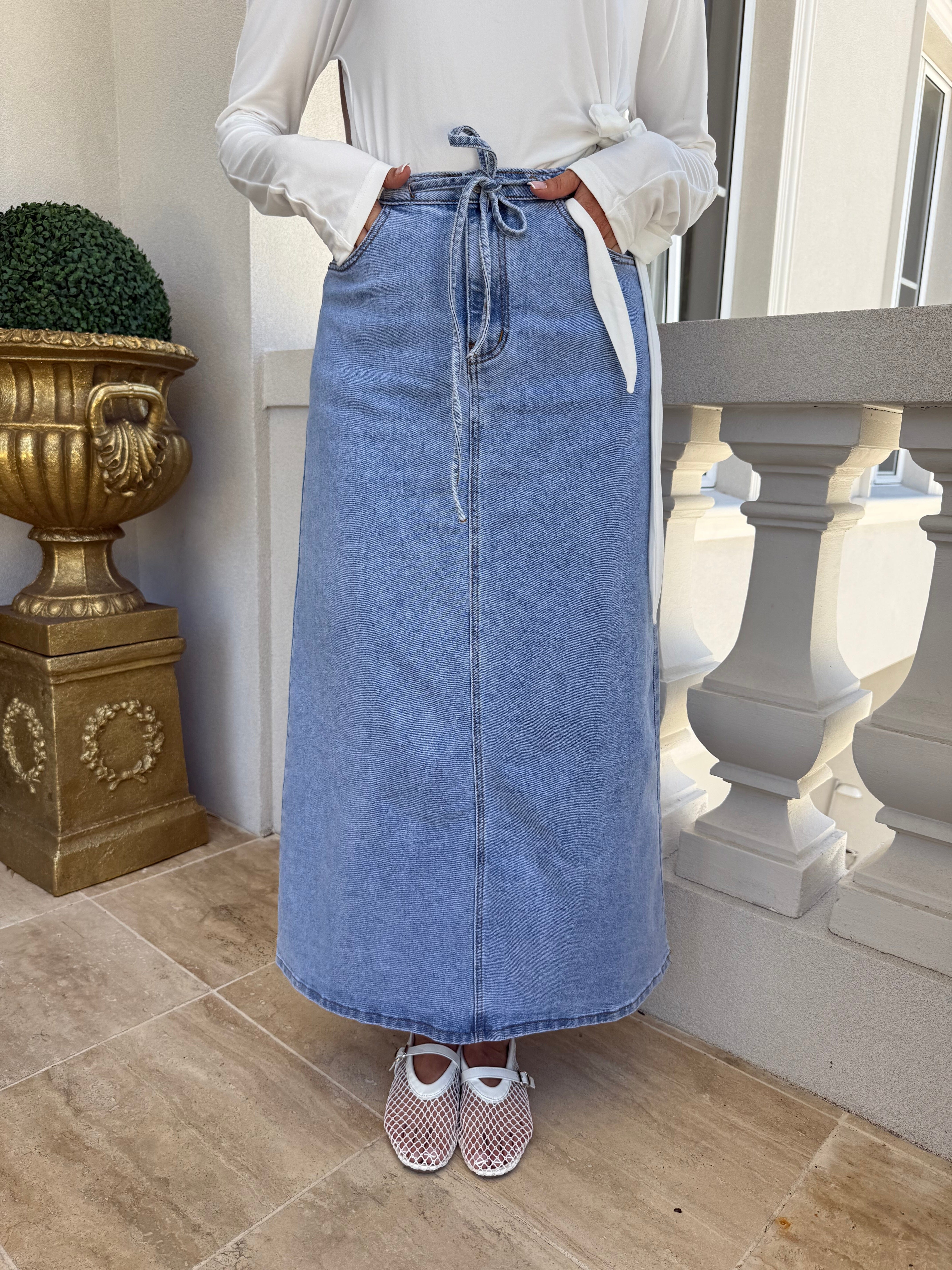 Tie Denim Skirt