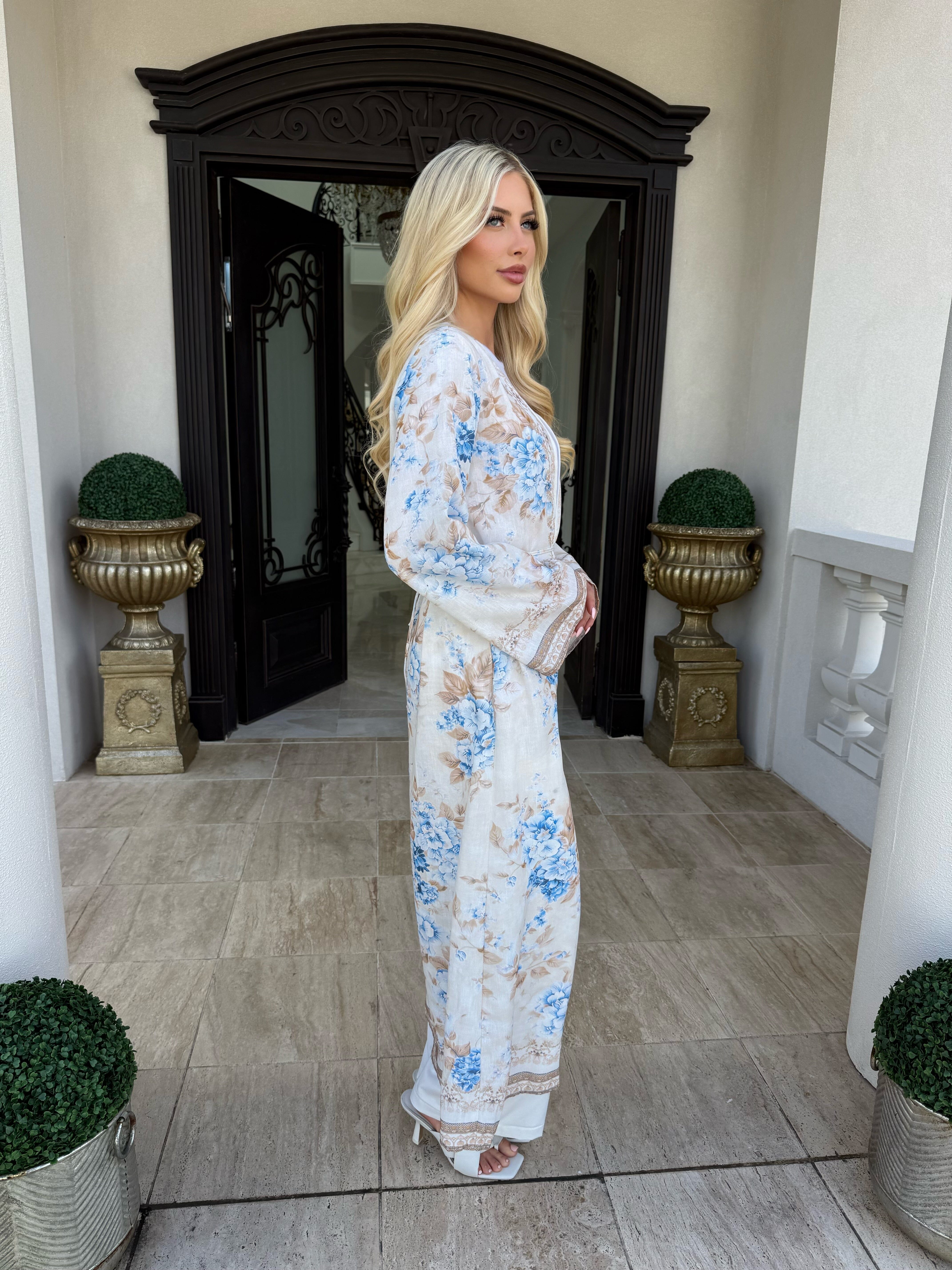 Blossom Blue Open Abaya