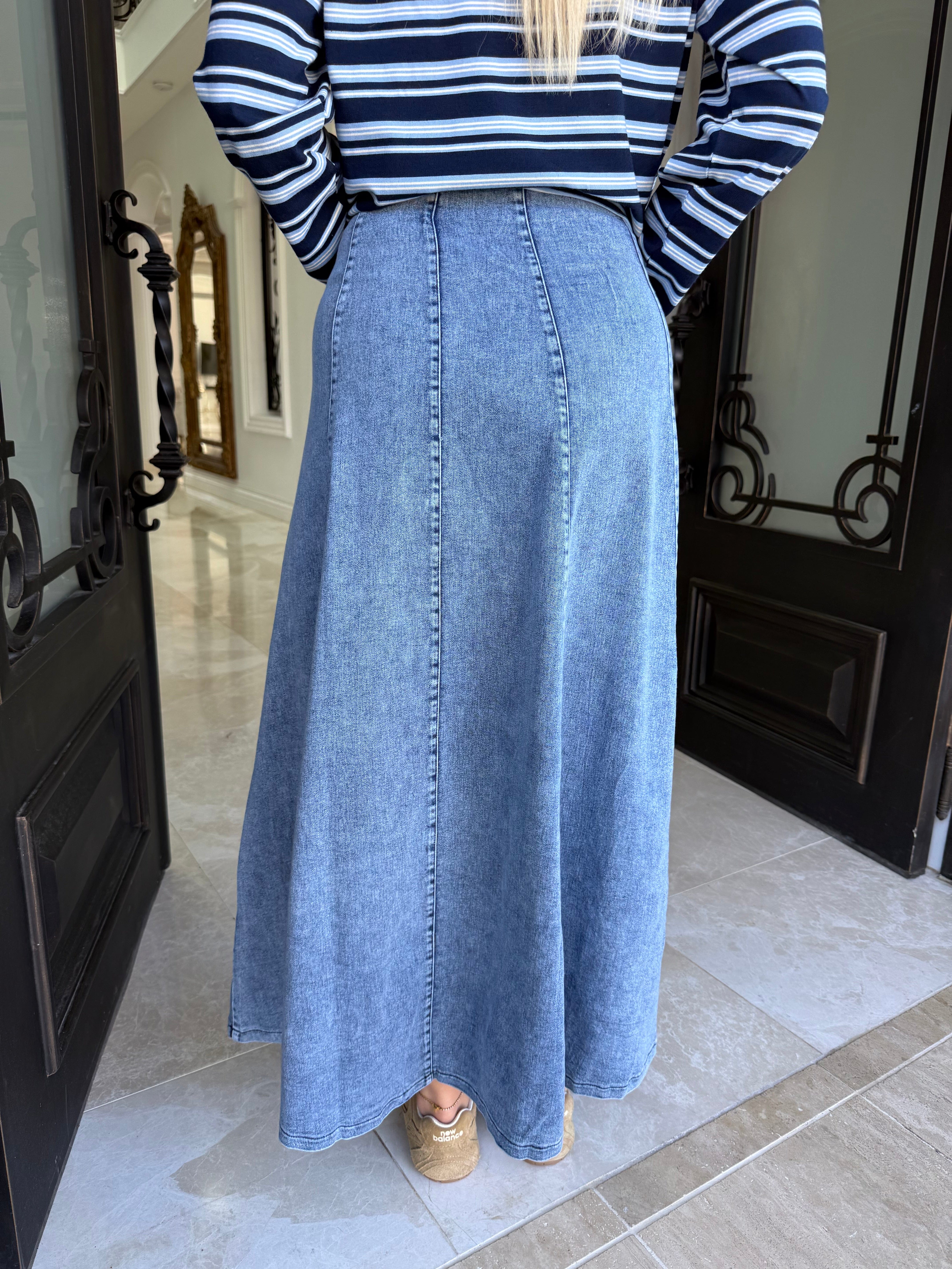 Light Blue Pipping Denim Skirt