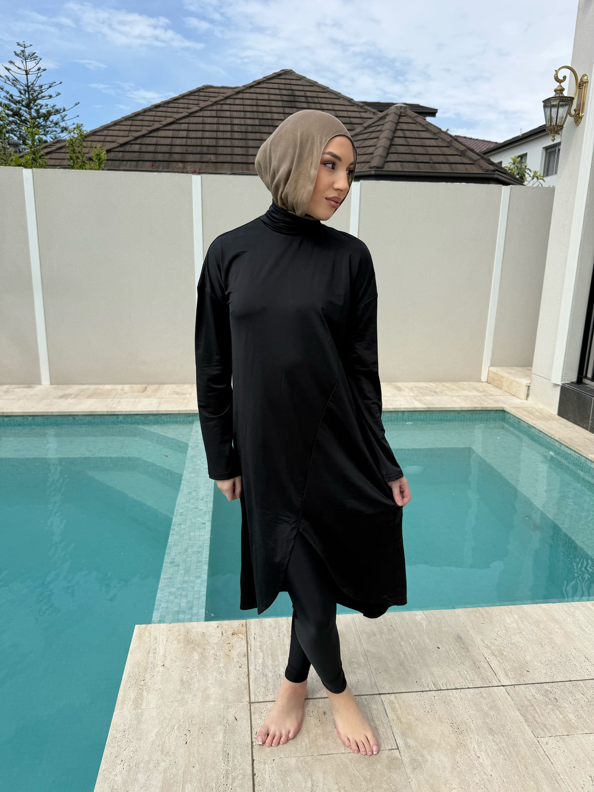 Black V Swim Kaftan